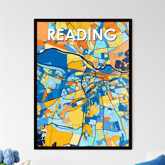 READING ENGLAND Vibrant Colorful Art Map Poster Blue Orange