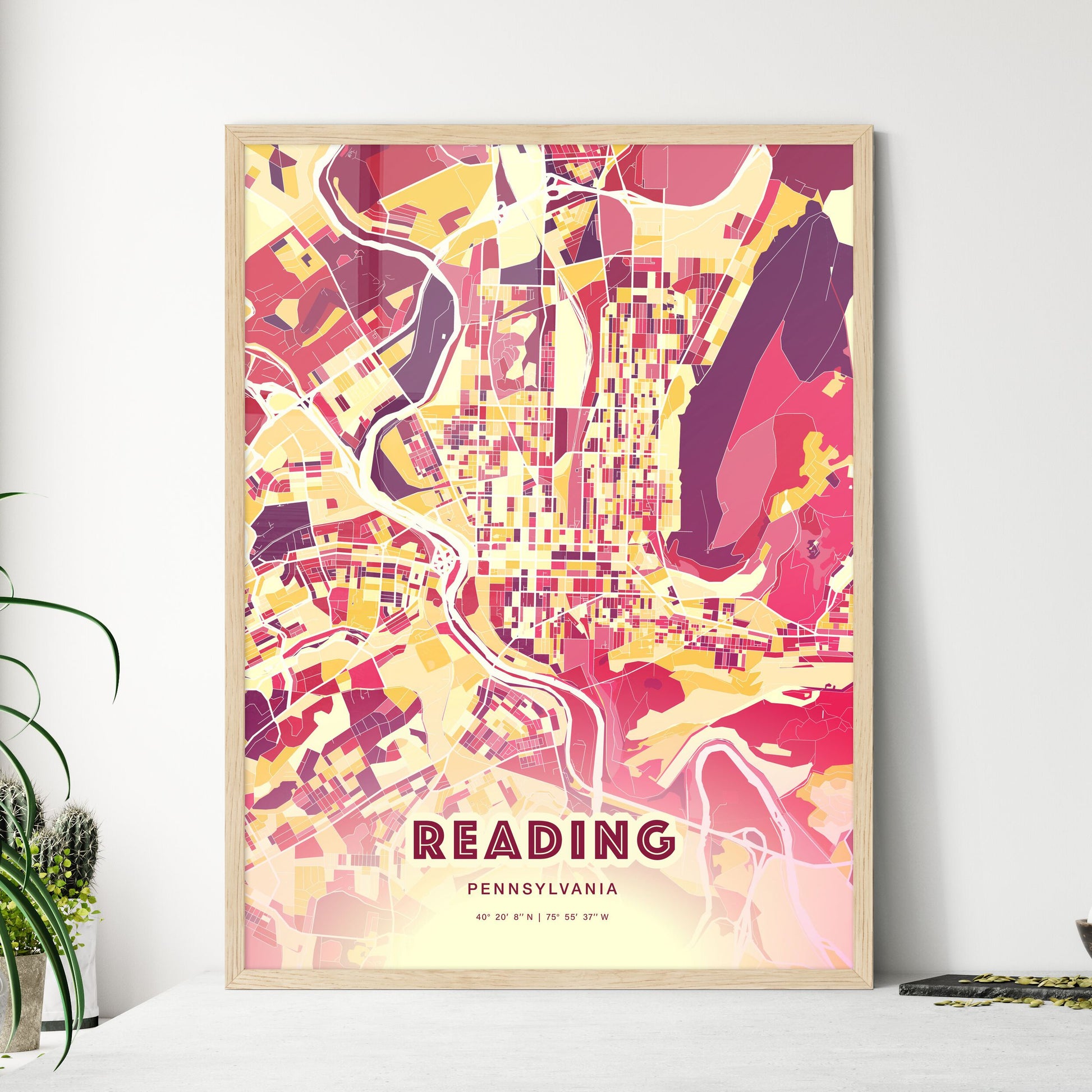 Colorful Reading Pennsylvania Fine Art Map Hot Red