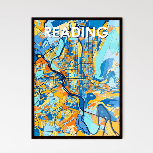 READING PENNSYLVANIA Vibrant Colorful Art Map Poster Blue Orange