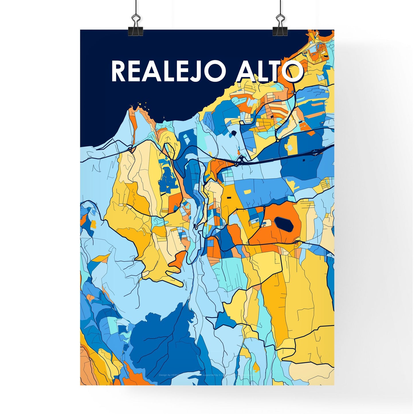 REALEJO ALTO SPAIN Vibrant Colorful Art Map Poster Blue Orange