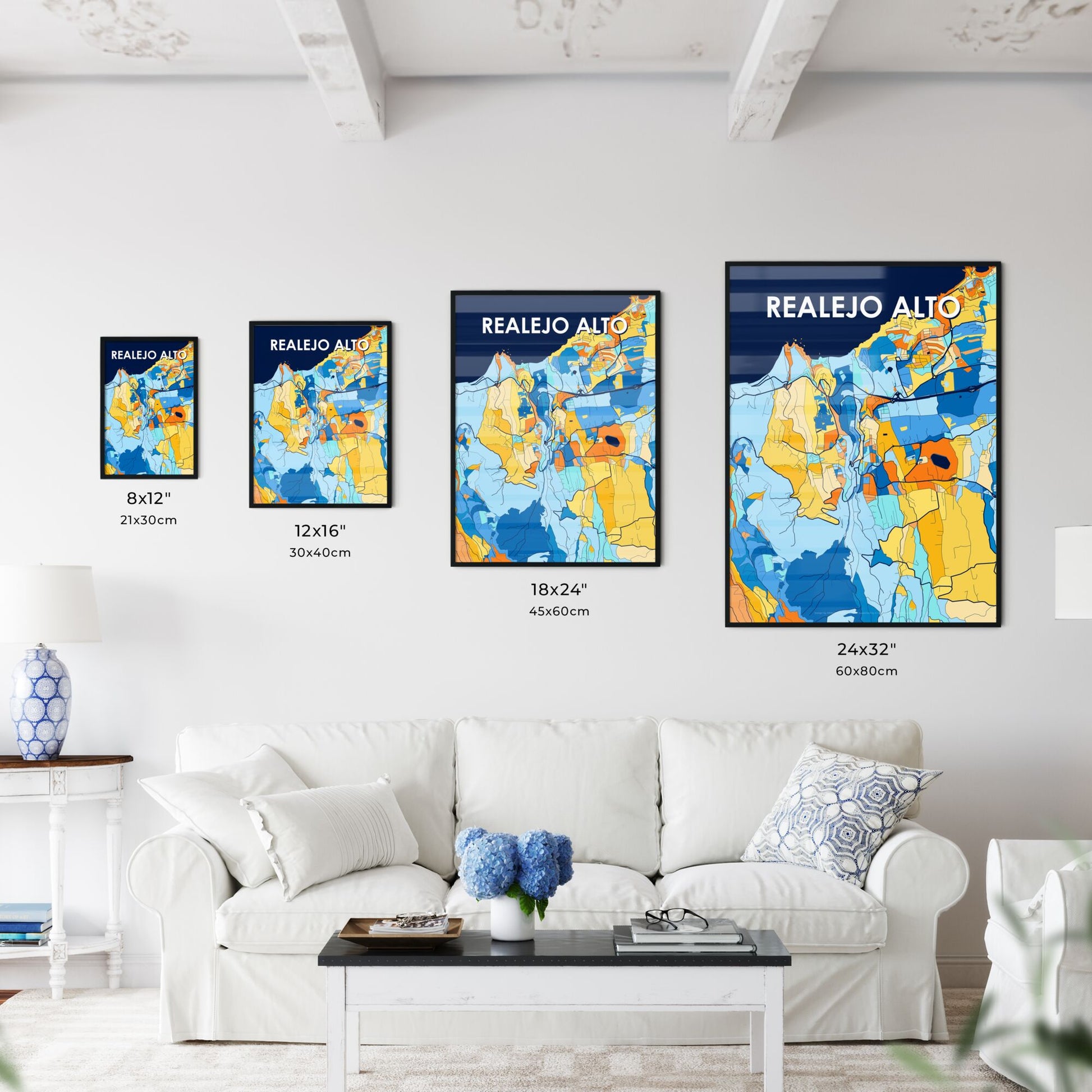 REALEJO ALTO SPAIN Vibrant Colorful Art Map Poster Blue Orange