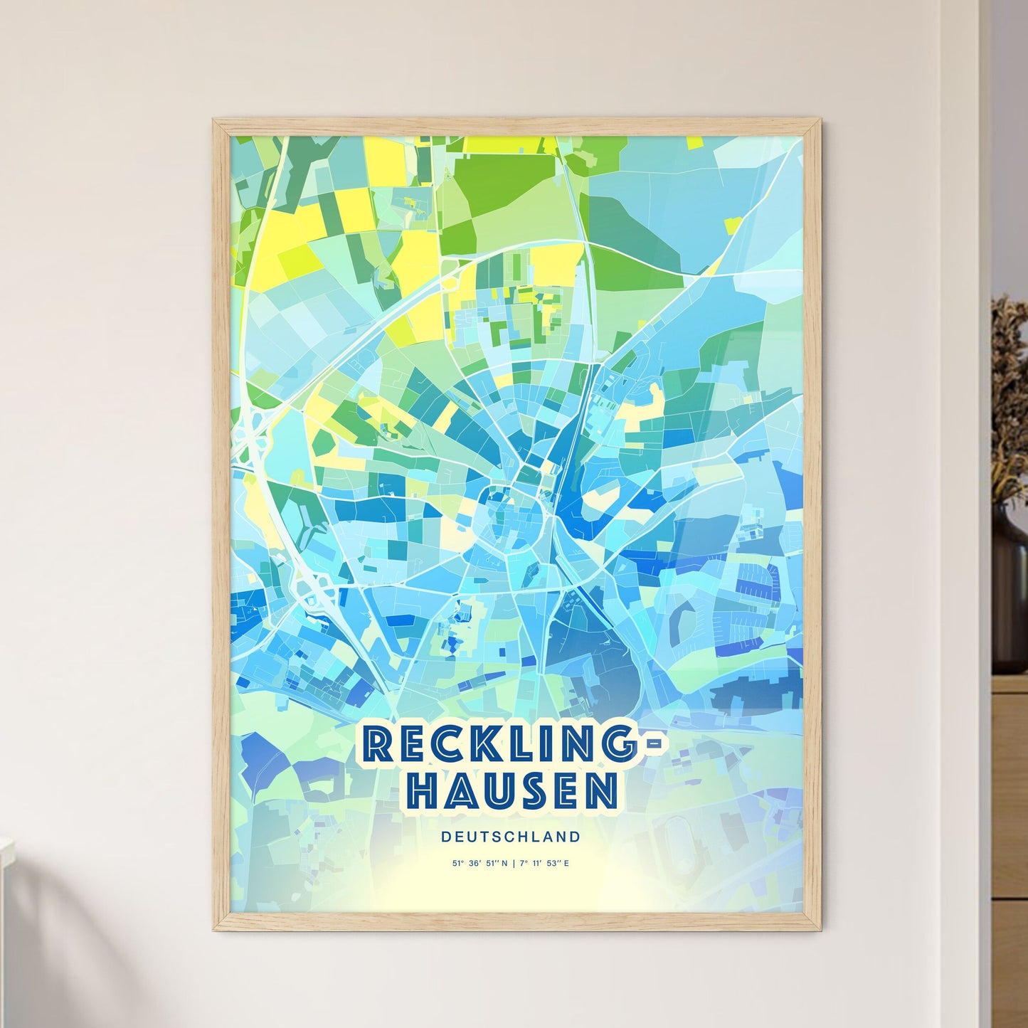 Colorful Recklinghausen Germany Fine Art Map Cool Blue