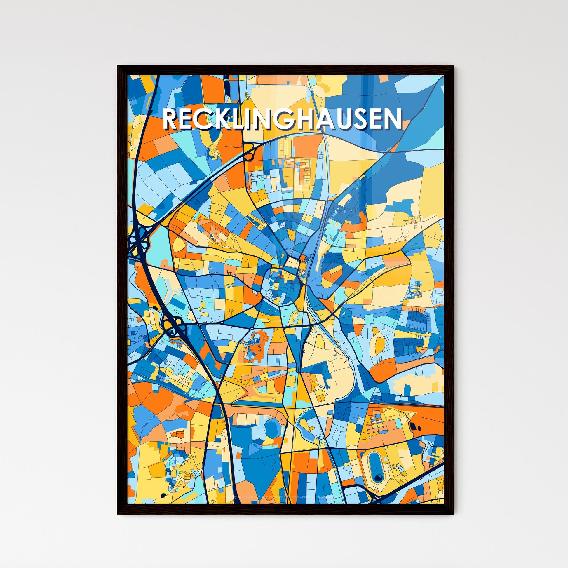 RECKLINGHAUSEN GERMANY Vibrant Colorful Art Map Poster Blue Orange