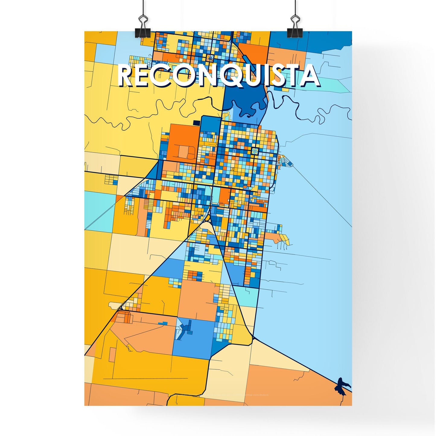 RECONQUISTA ARGENTINA Vibrant Colorful Art Map Poster Blue Orange