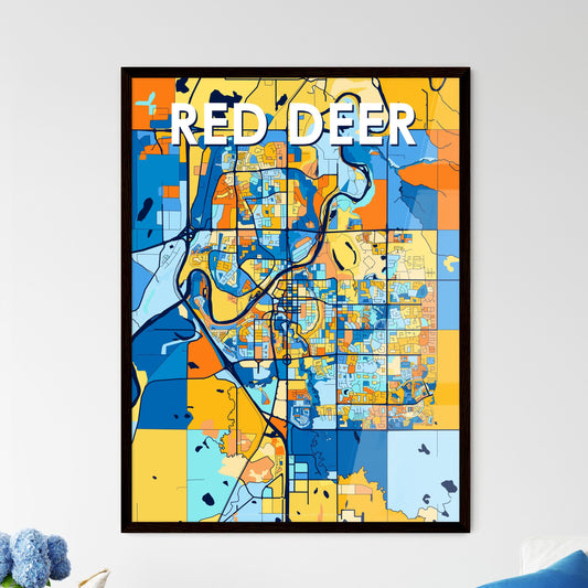 RED DEER CANADA Vibrant Colorful Art Map Poster Blue Orange