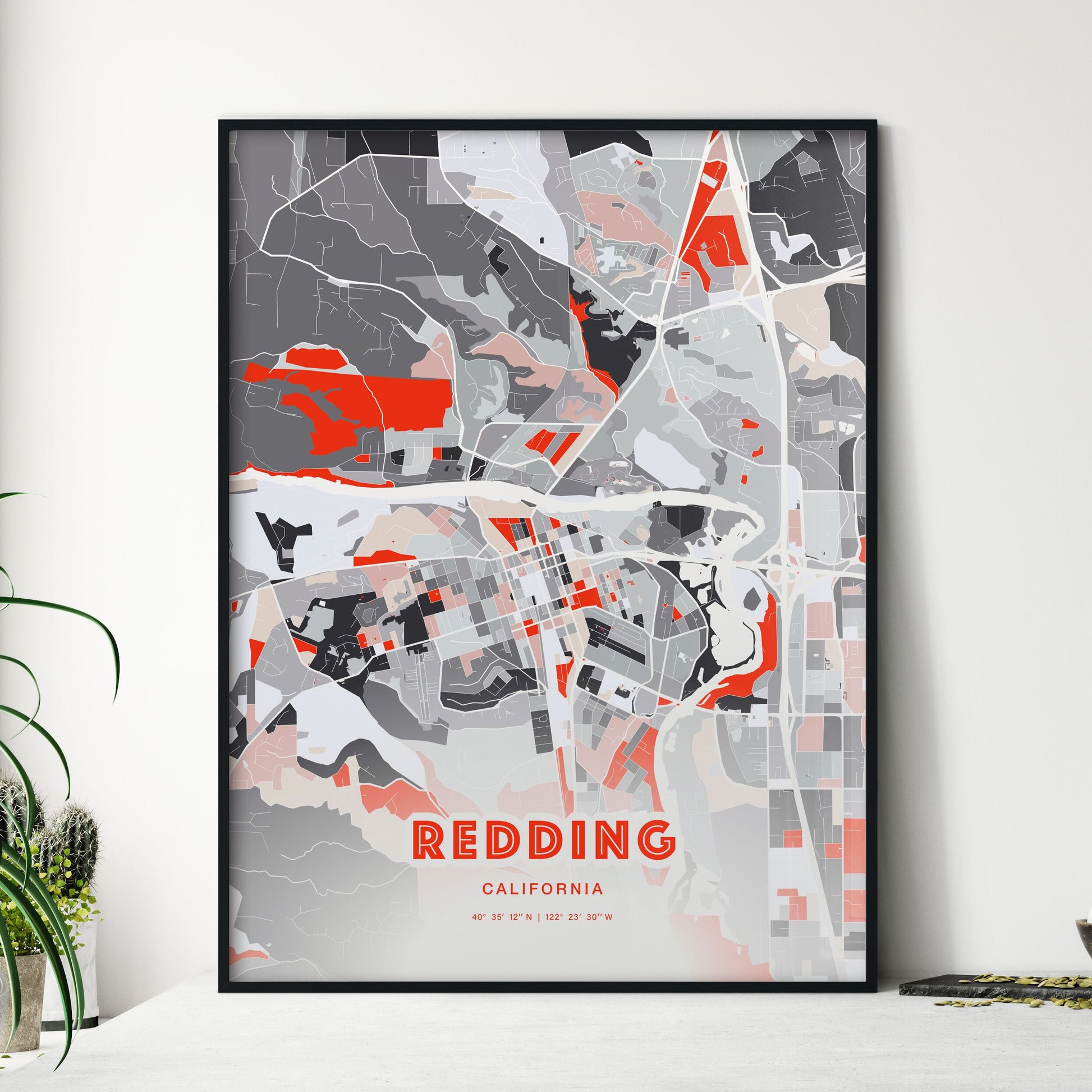 Colorful Redding California Fine Art Map Modern Expressive