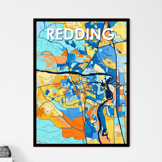 REDDING CALIFORNIA Vibrant Colorful Art Map Poster Blue Orange