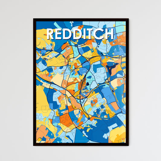 REDDITCH ENGLAND Vibrant Colorful Art Map Poster Blue Orange