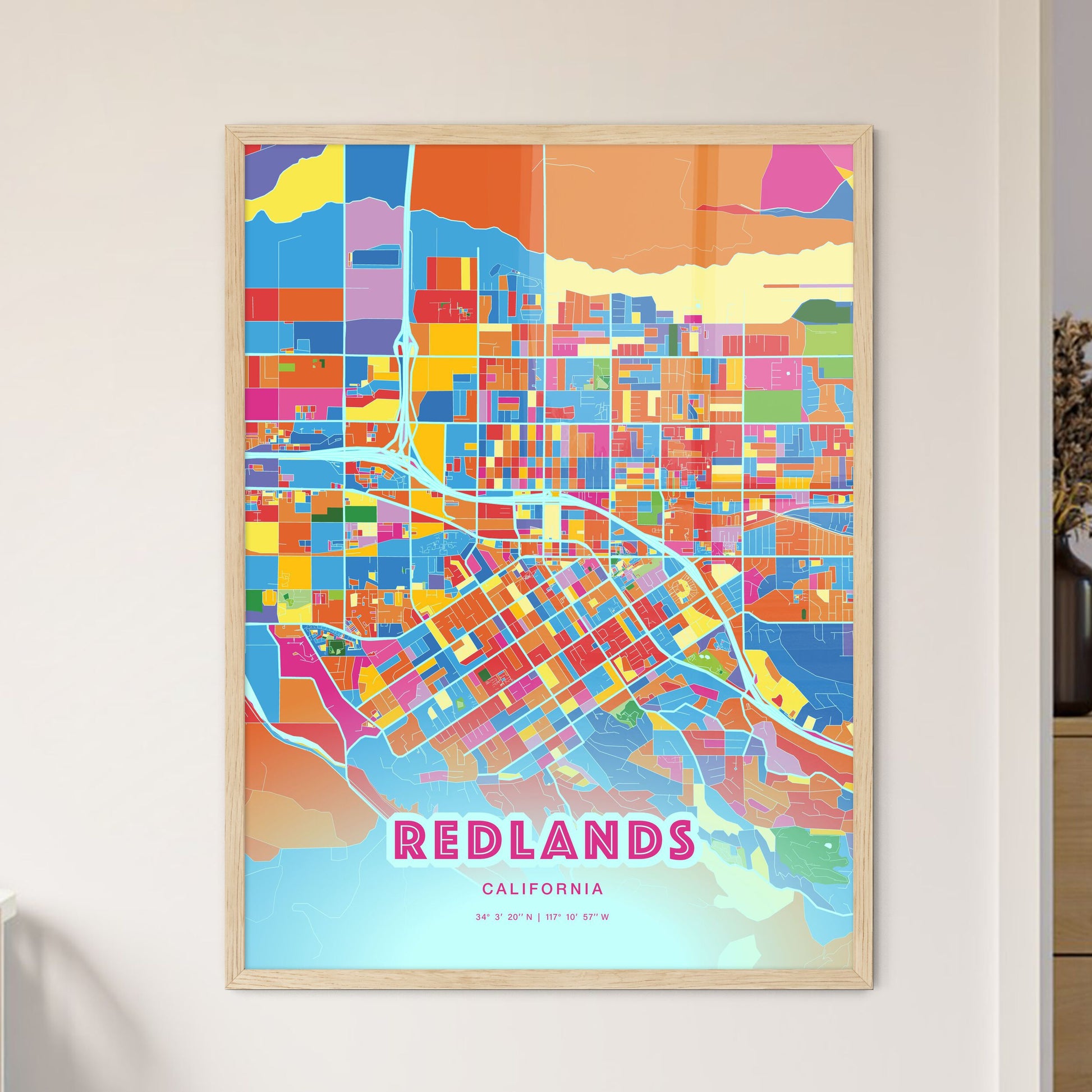 Colorful Redlands California Fine Art Map Crazy Colors