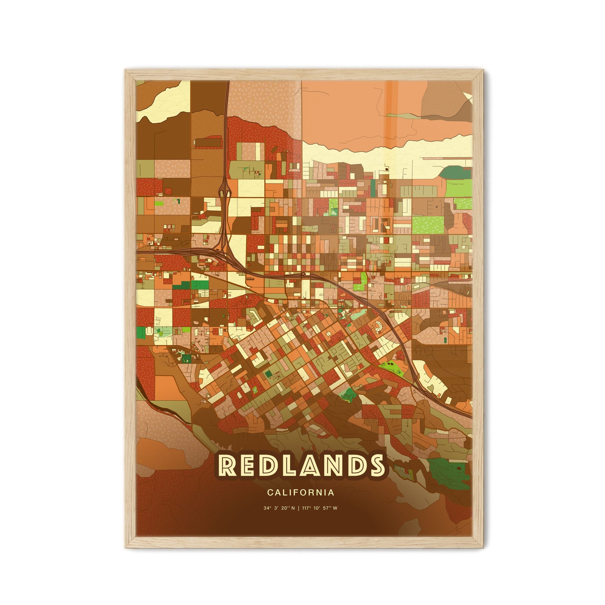 Colorful Redlands California Fine Art Map Farmhouse