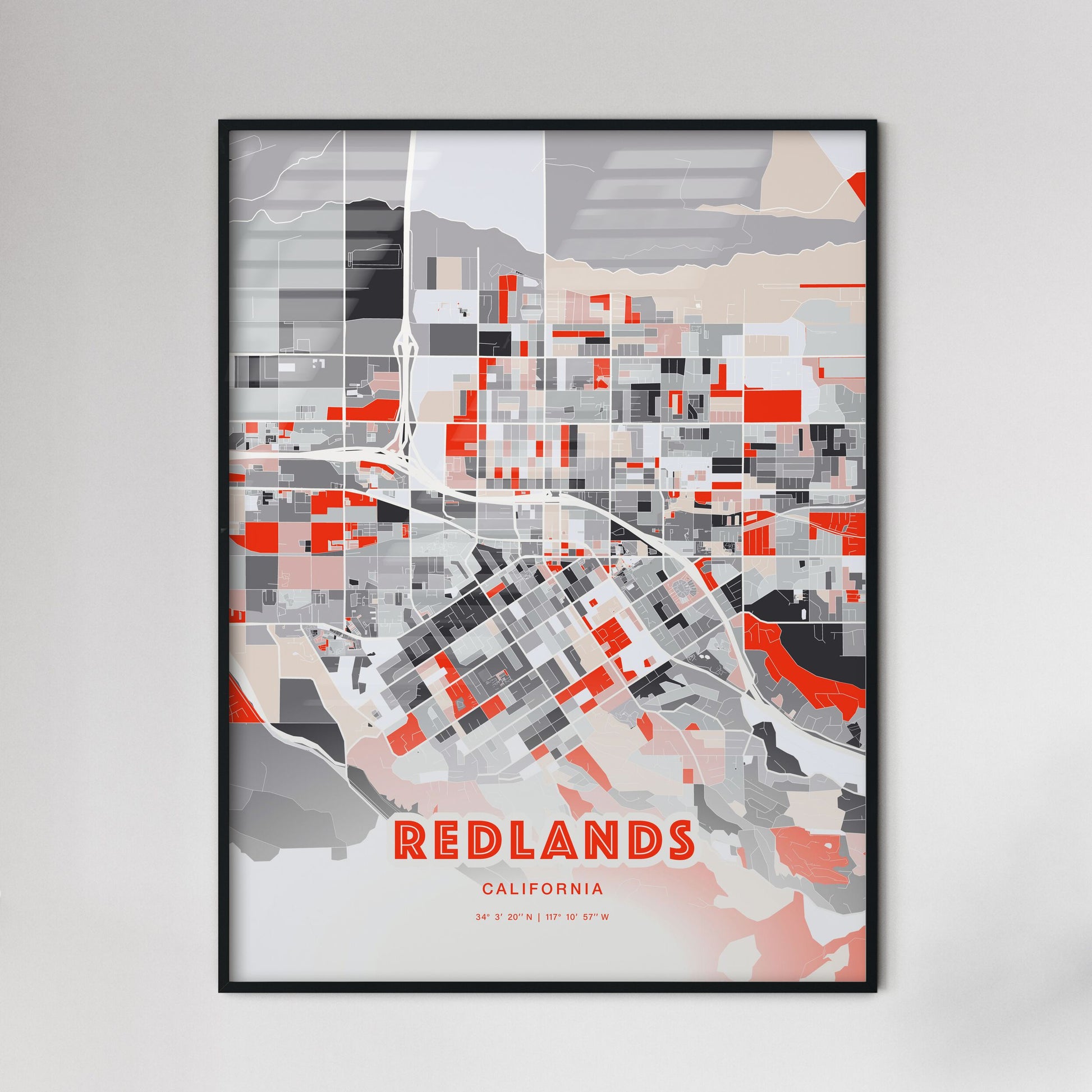 Colorful Redlands California Fine Art Map Modern Expressive