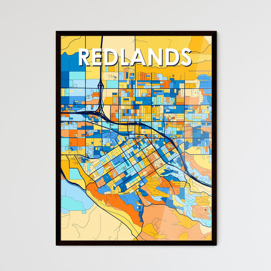 REDLANDS CALIFORNIA Vibrant Colorful Art Map Poster Blue Orange