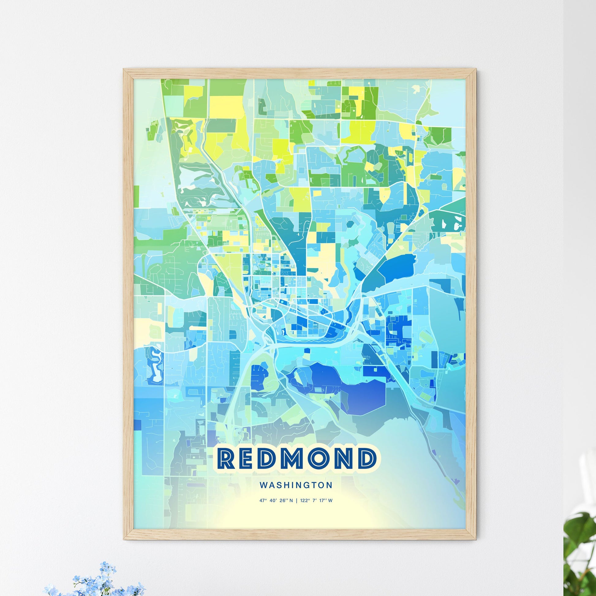 Colorful Redmond Washington Fine Art Map Cool Blue