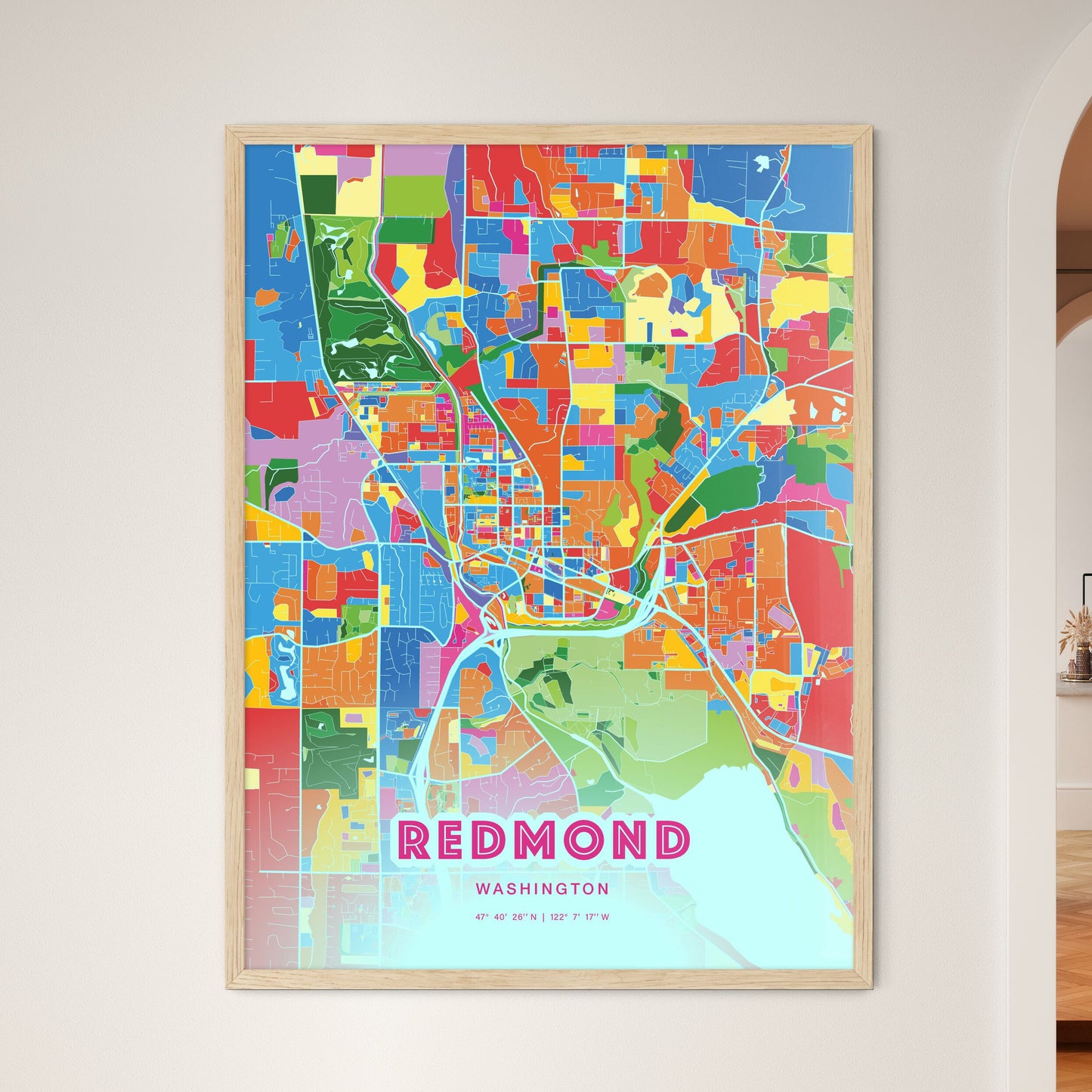 Colorful Redmond Washington Fine Art Map Crazy Colors