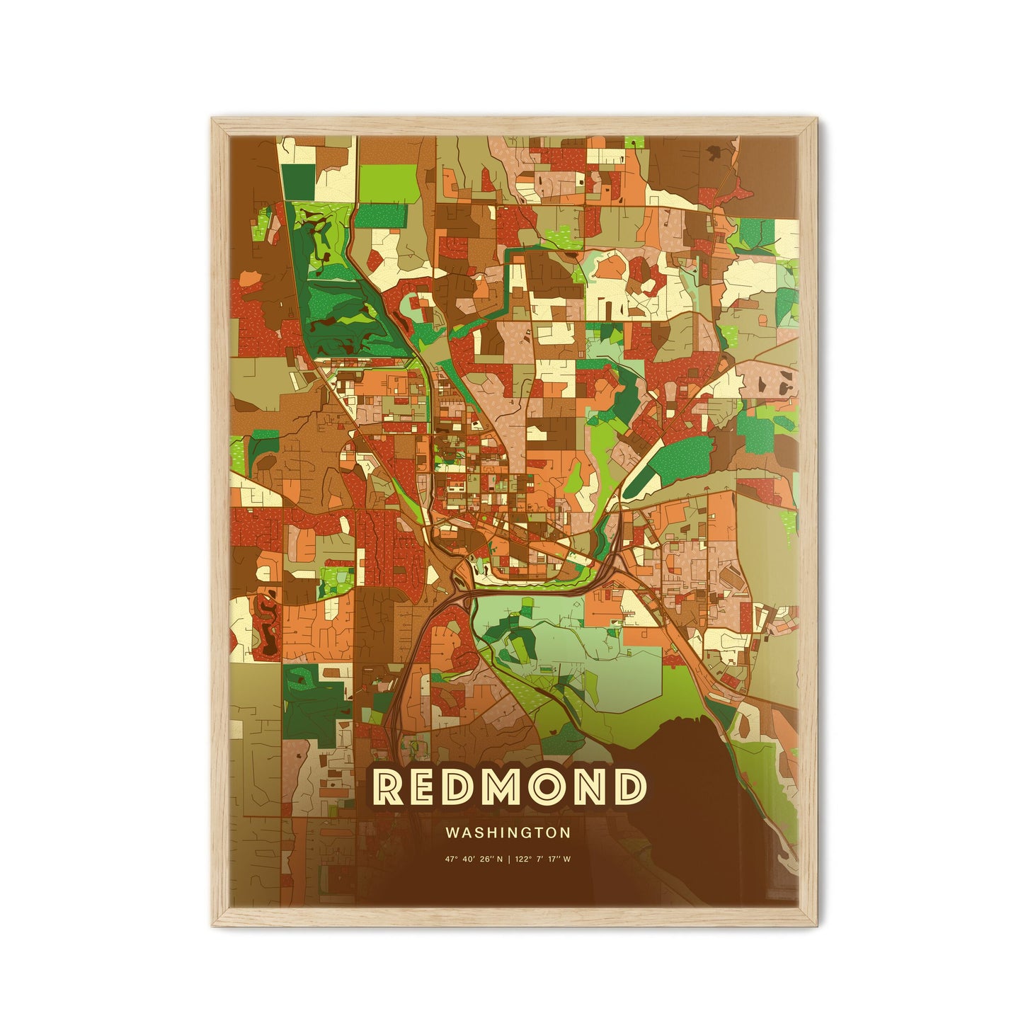 Colorful Redmond Washington Fine Art Map Farmhouse