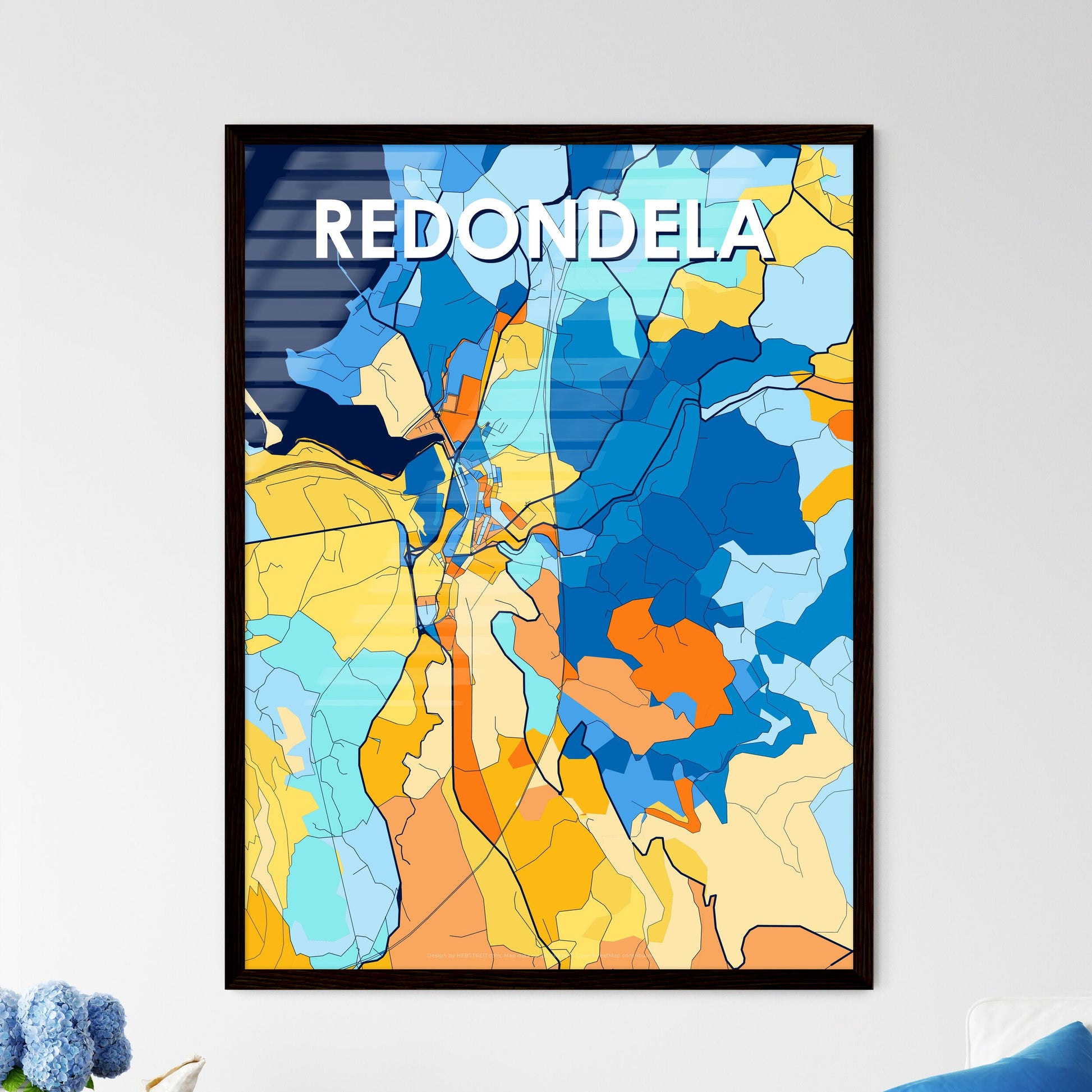 REDONDELA SPAIN Vibrant Colorful Art Map Poster Blue Orange