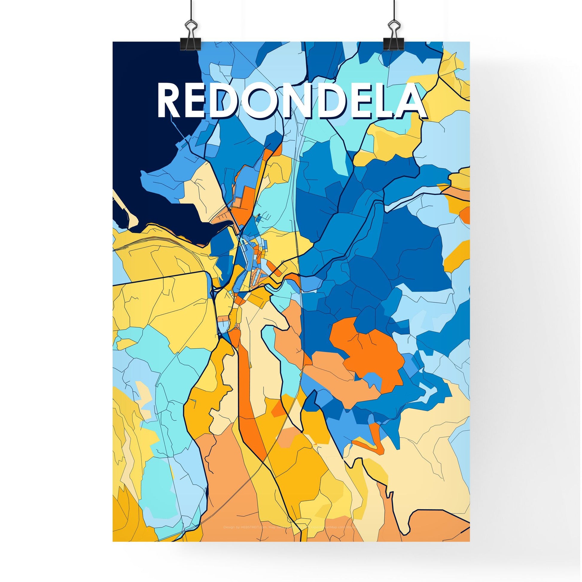 REDONDELA SPAIN Vibrant Colorful Art Map Poster Blue Orange