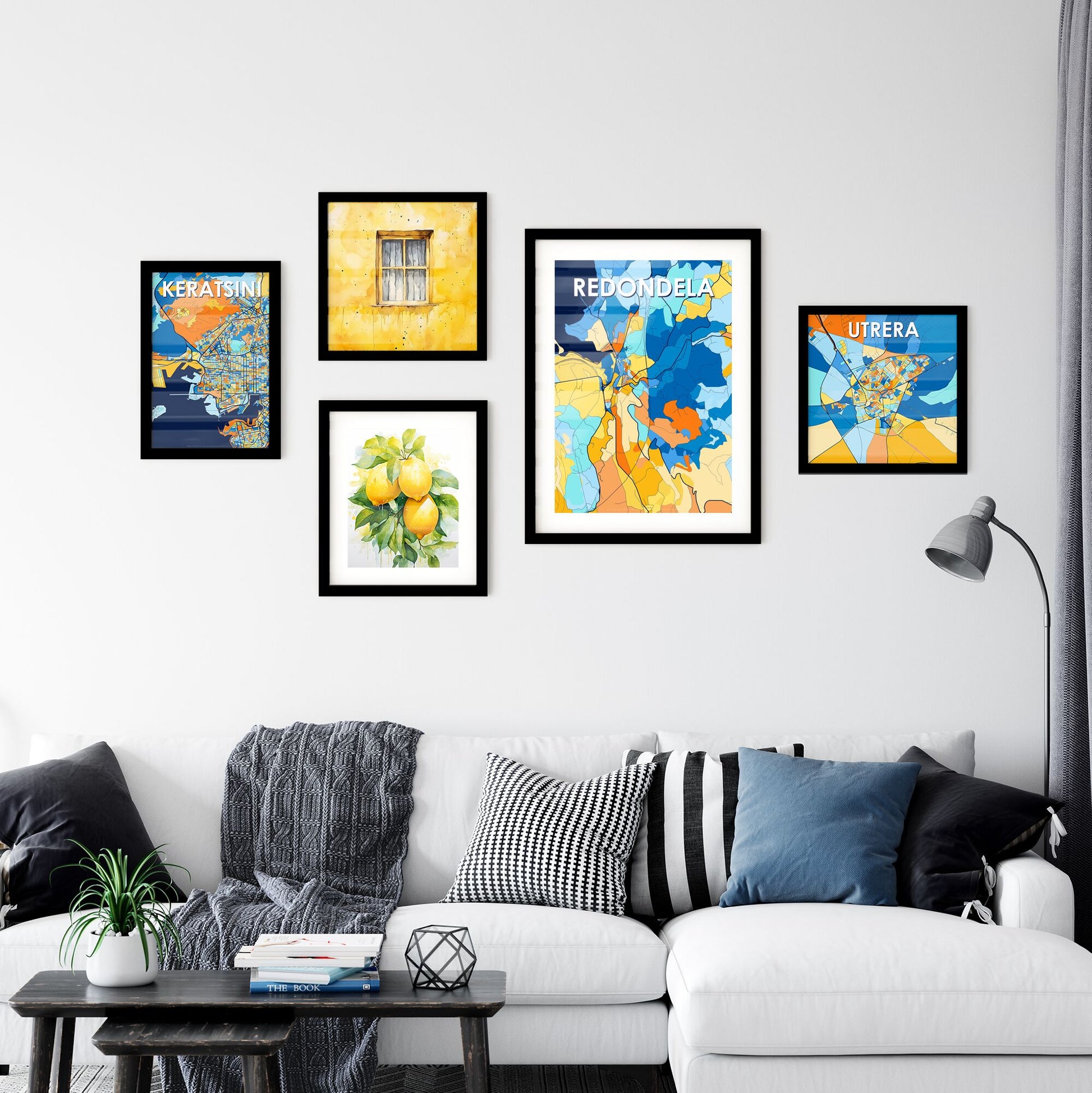 REDONDELA SPAIN Vibrant Colorful Art Map Poster Blue Orange