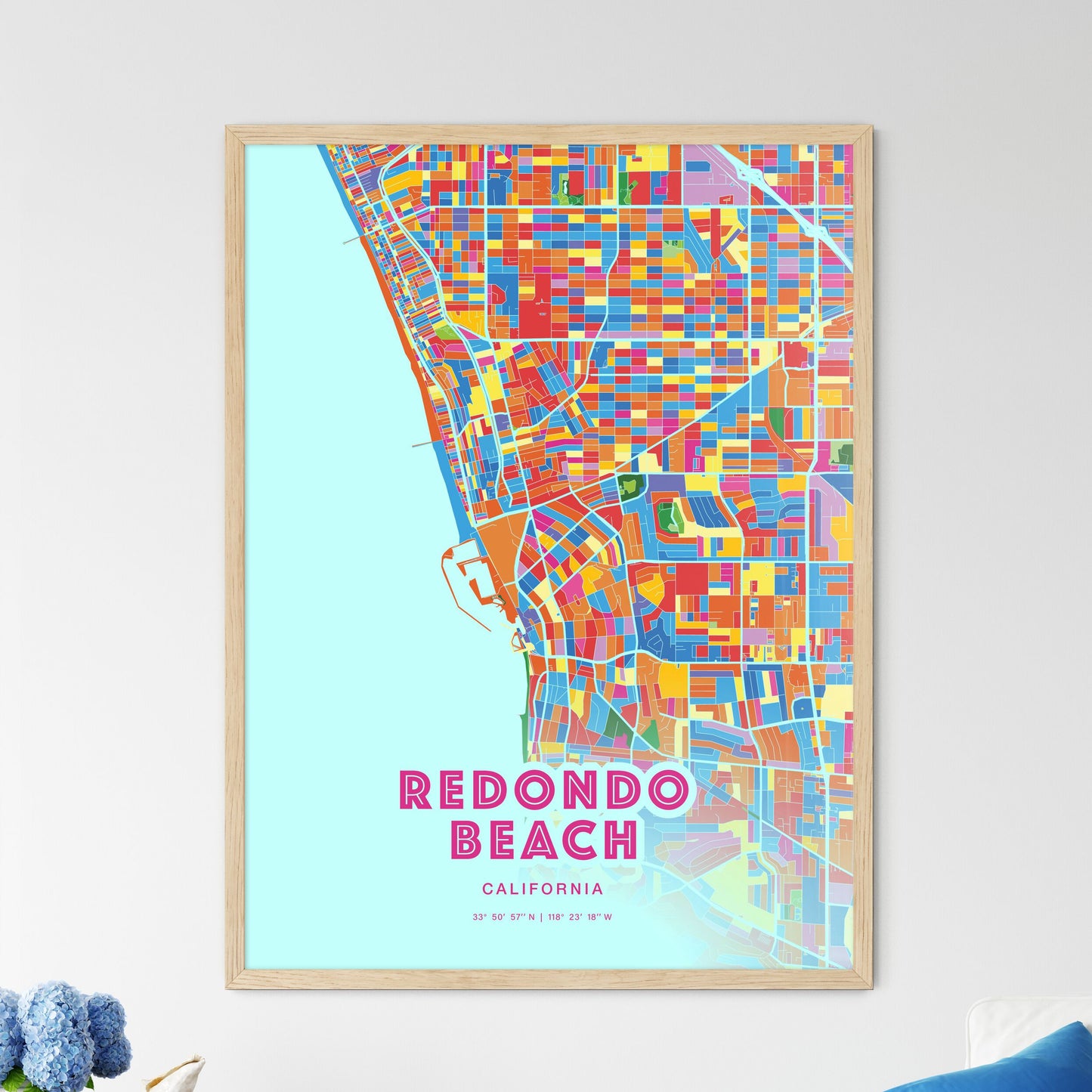 Colorful Redondo Beach California Fine Art Map Crazy Colors