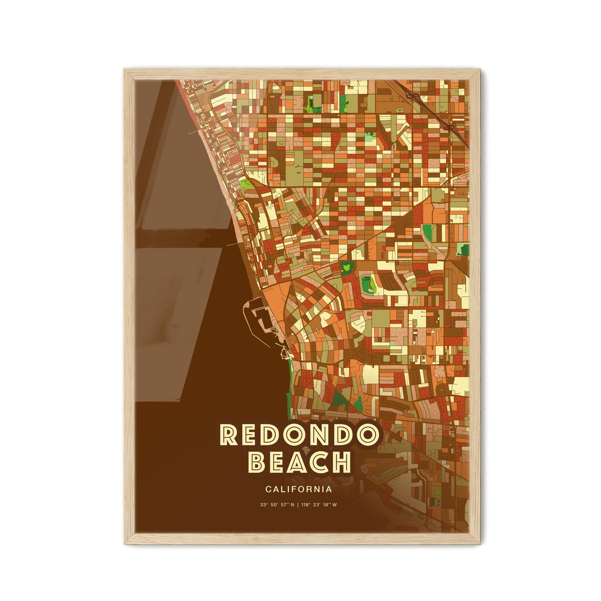 Colorful Redondo Beach California Fine Art Map Farmhouse