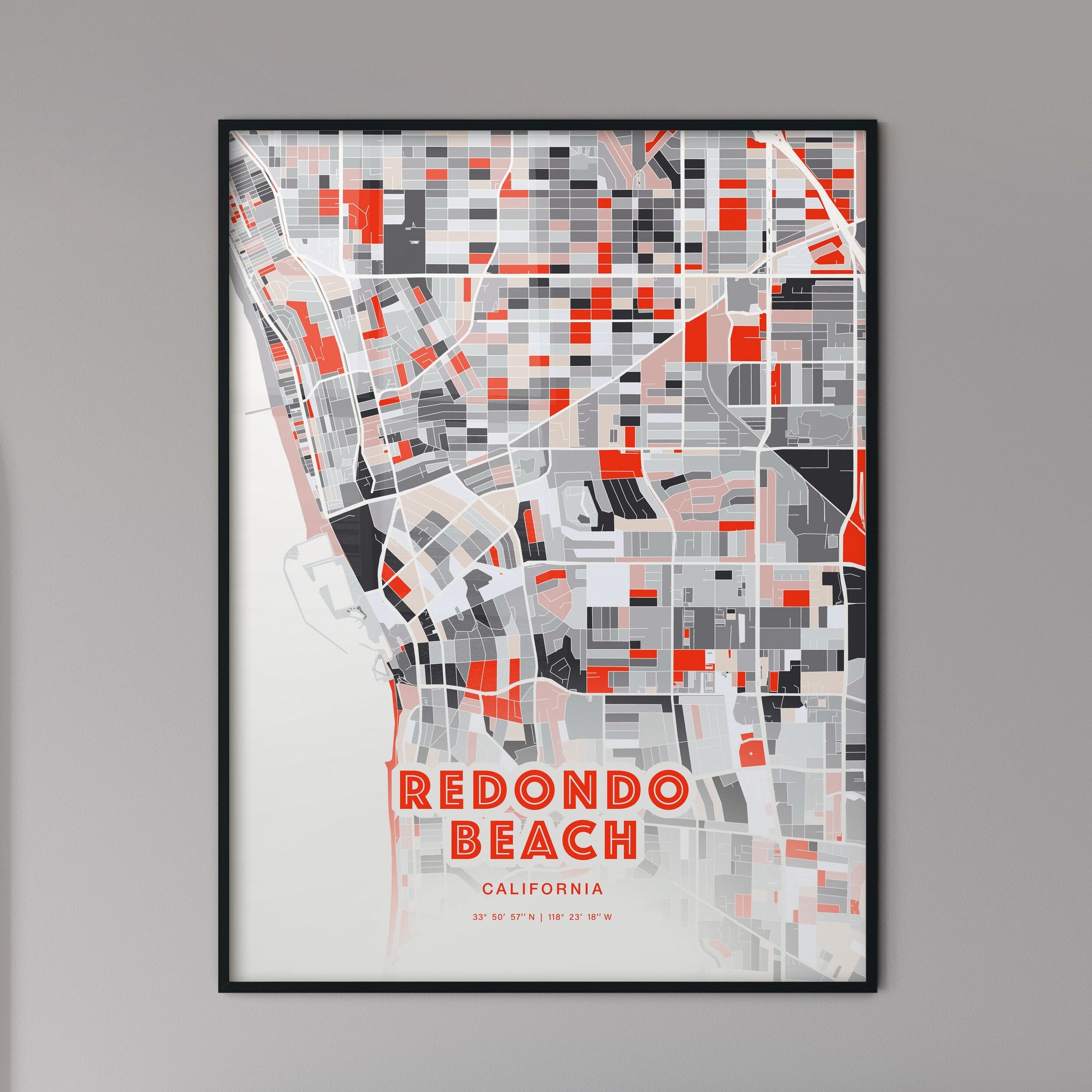 Colorful Redondo Beach California Fine Art Map Modern Expressive