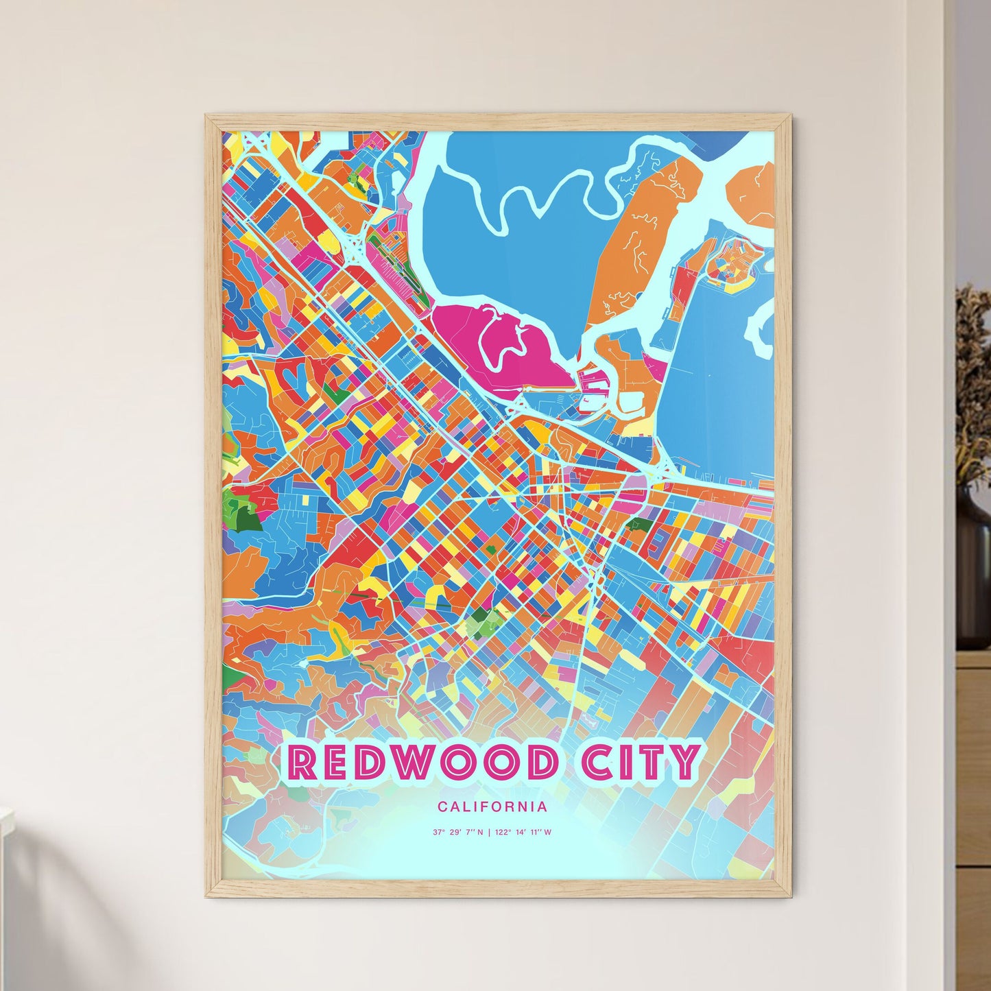 Colorful Redwood City California Fine Art Map Crazy Colors