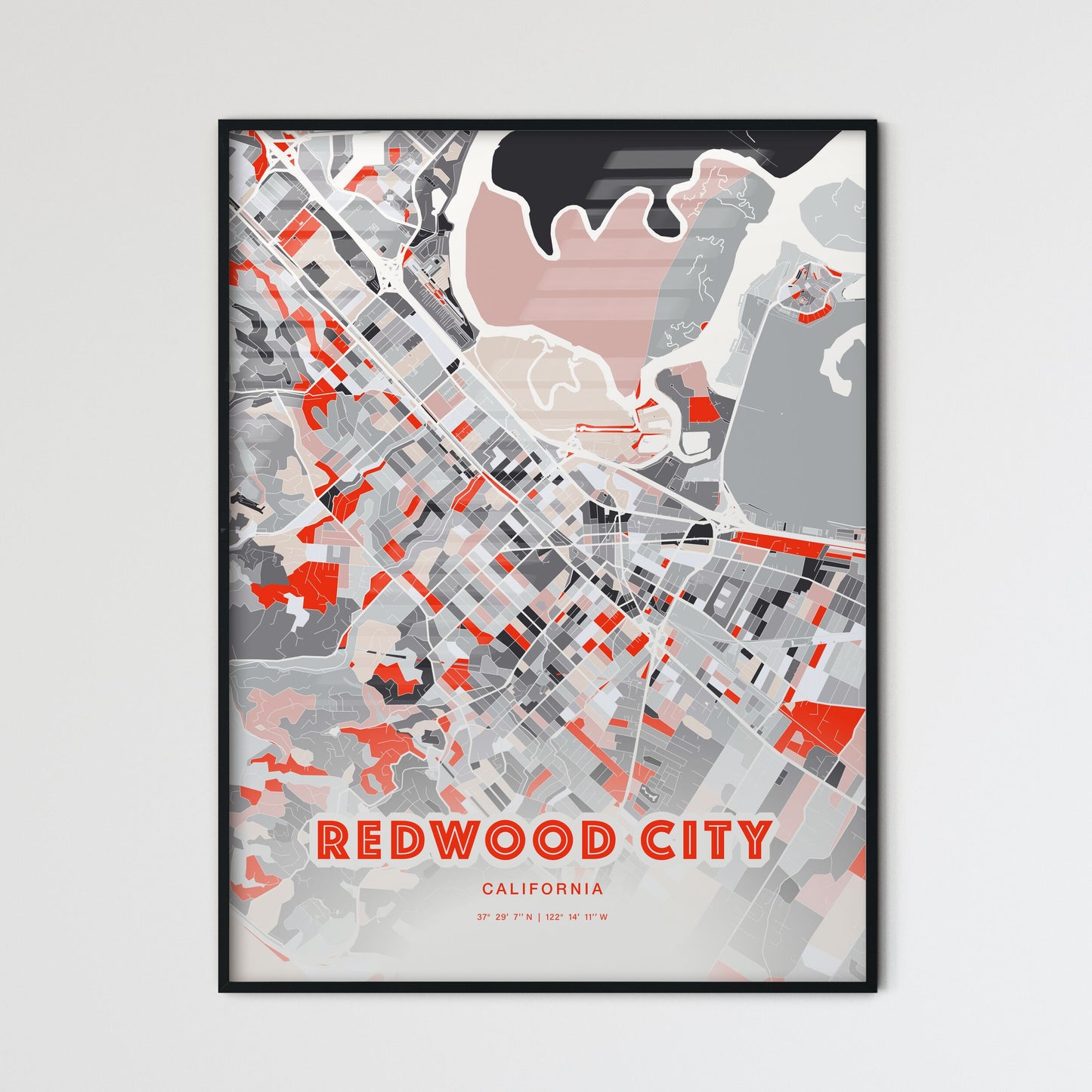 Colorful Redwood City California Fine Art Map Modern Expressive