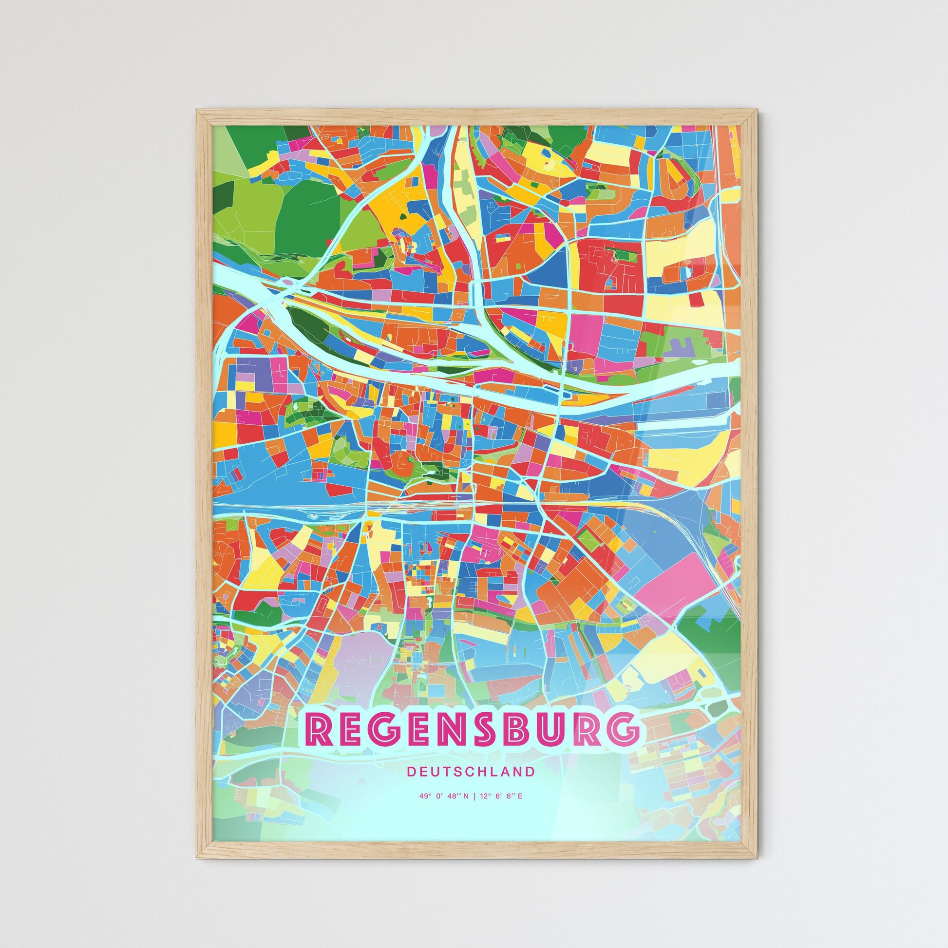 Colorful Regensburg Germany Fine Art Map Crazy Colors