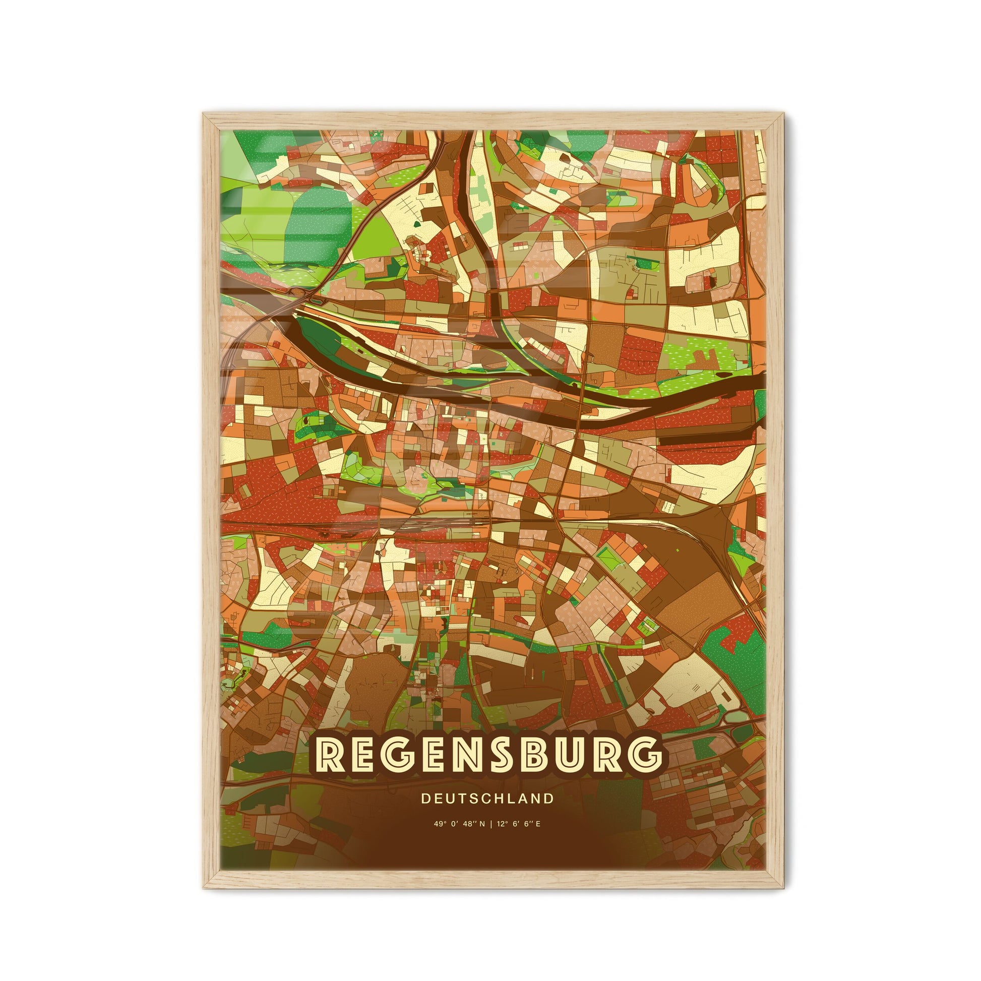 Colorful Regensburg Germany Fine Art Map Farmhouse