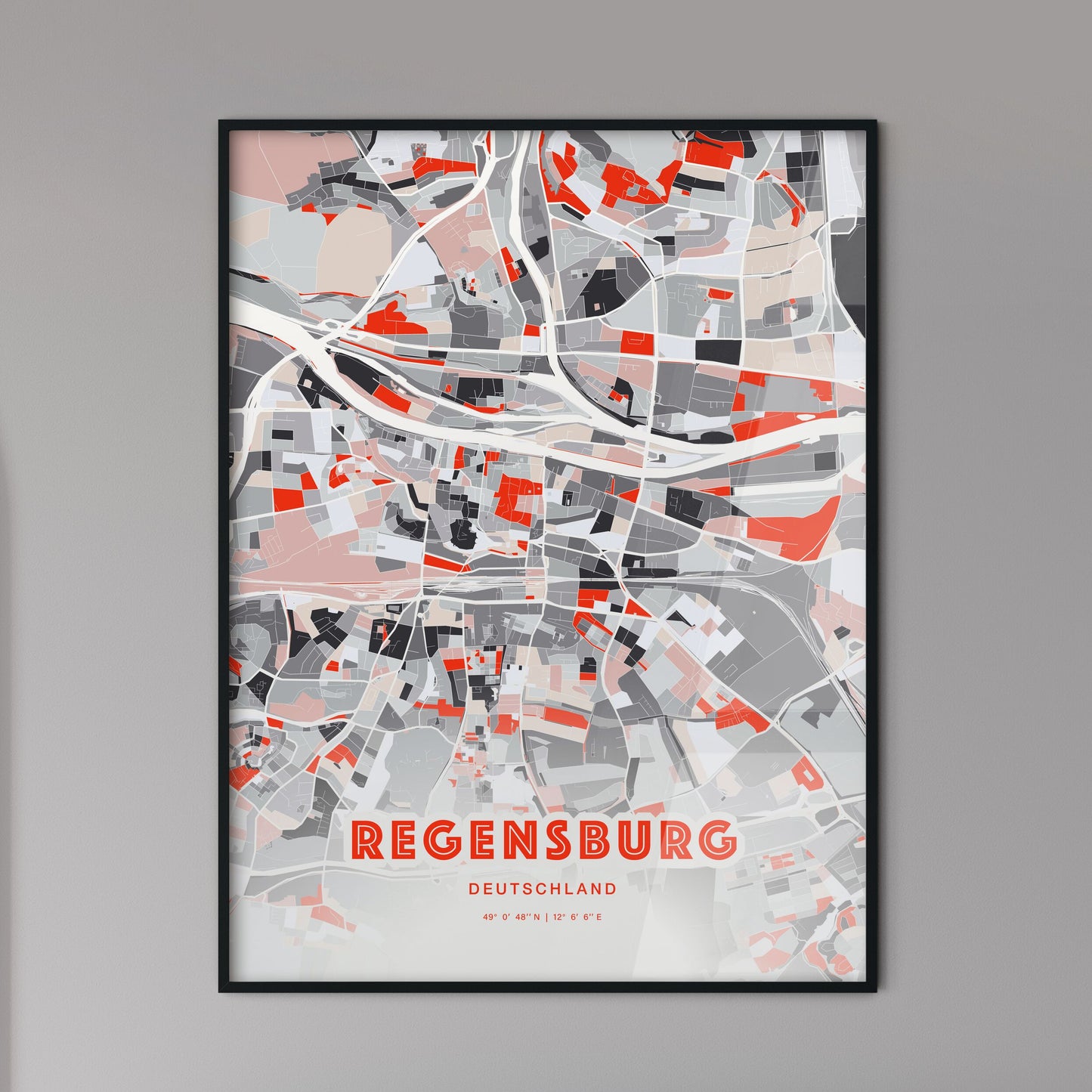 Colorful Regensburg Germany Fine Art Map Modern Expressive