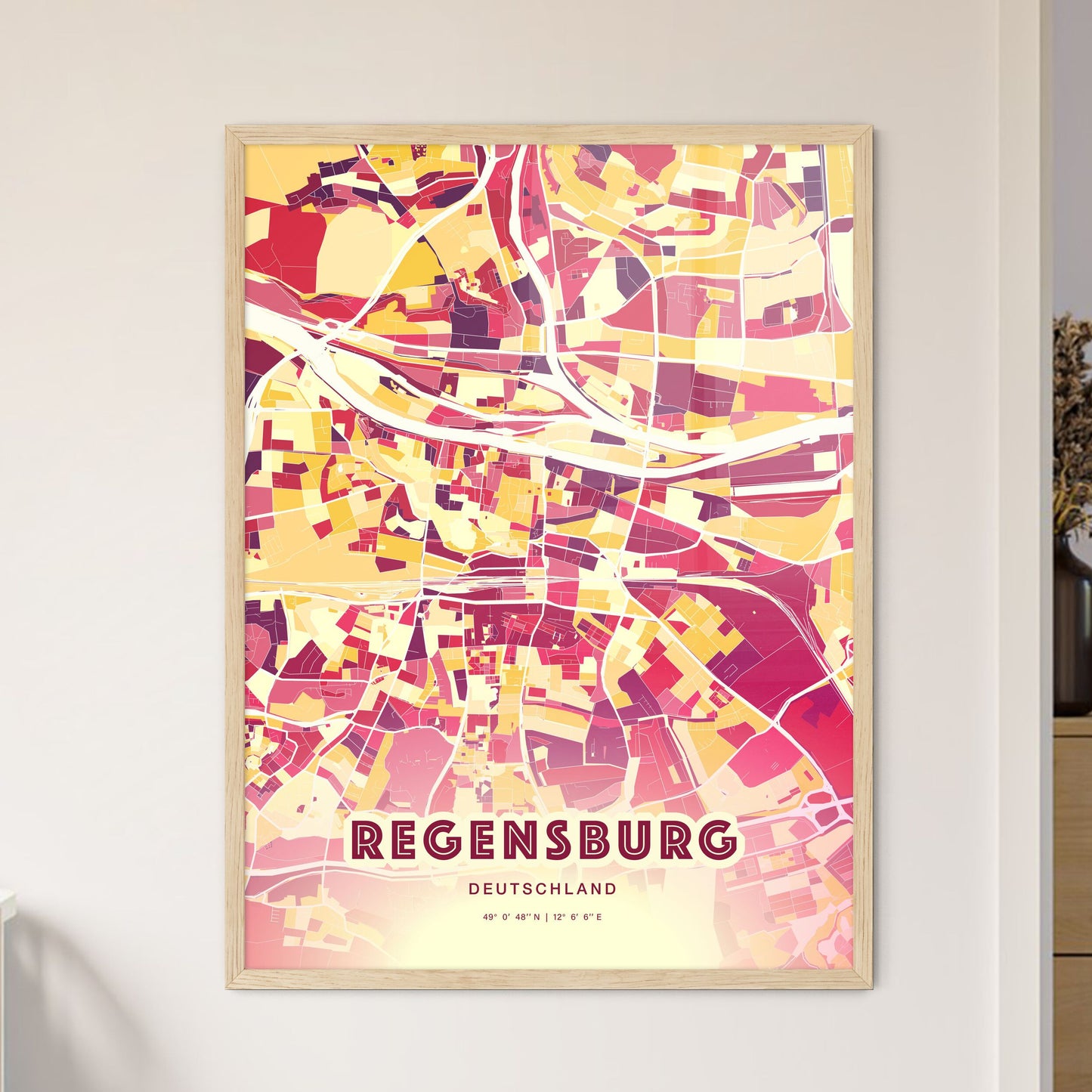 Colorful Regensburg Germany Fine Art Map Hot Red