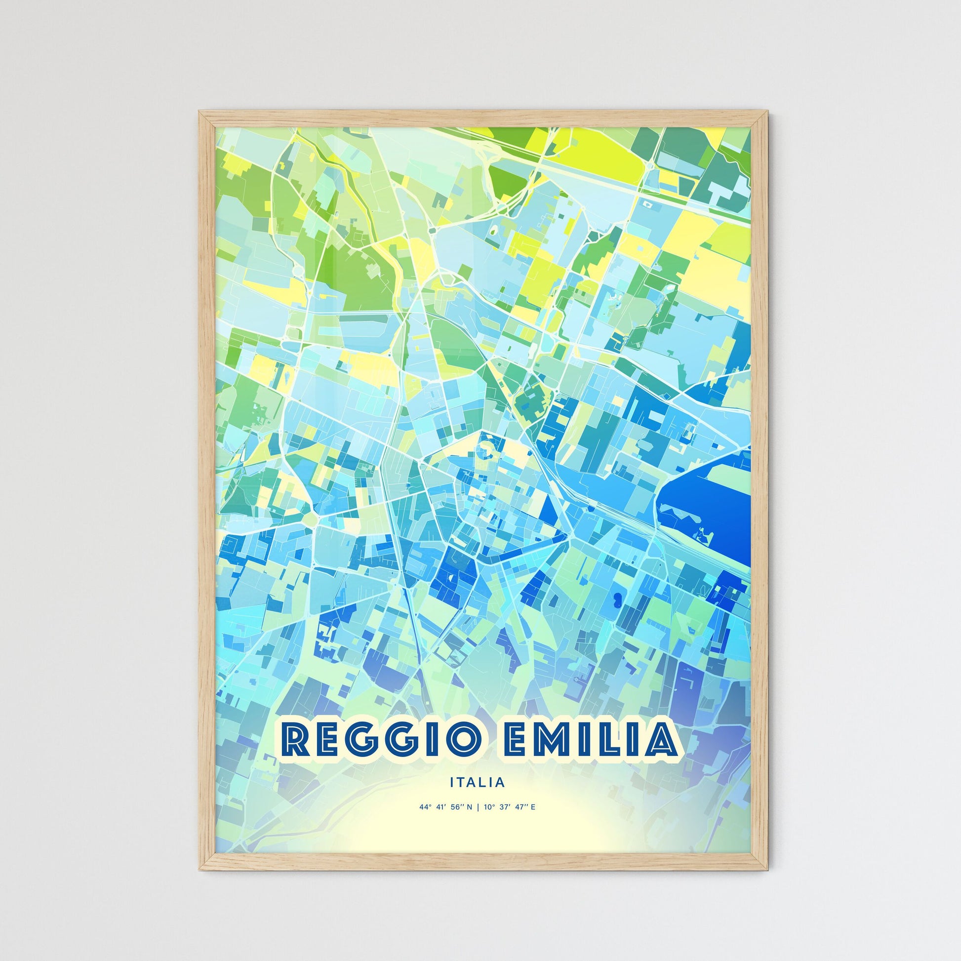 Colorful Reggio Emilia Italy Fine Art Map Cool Blue