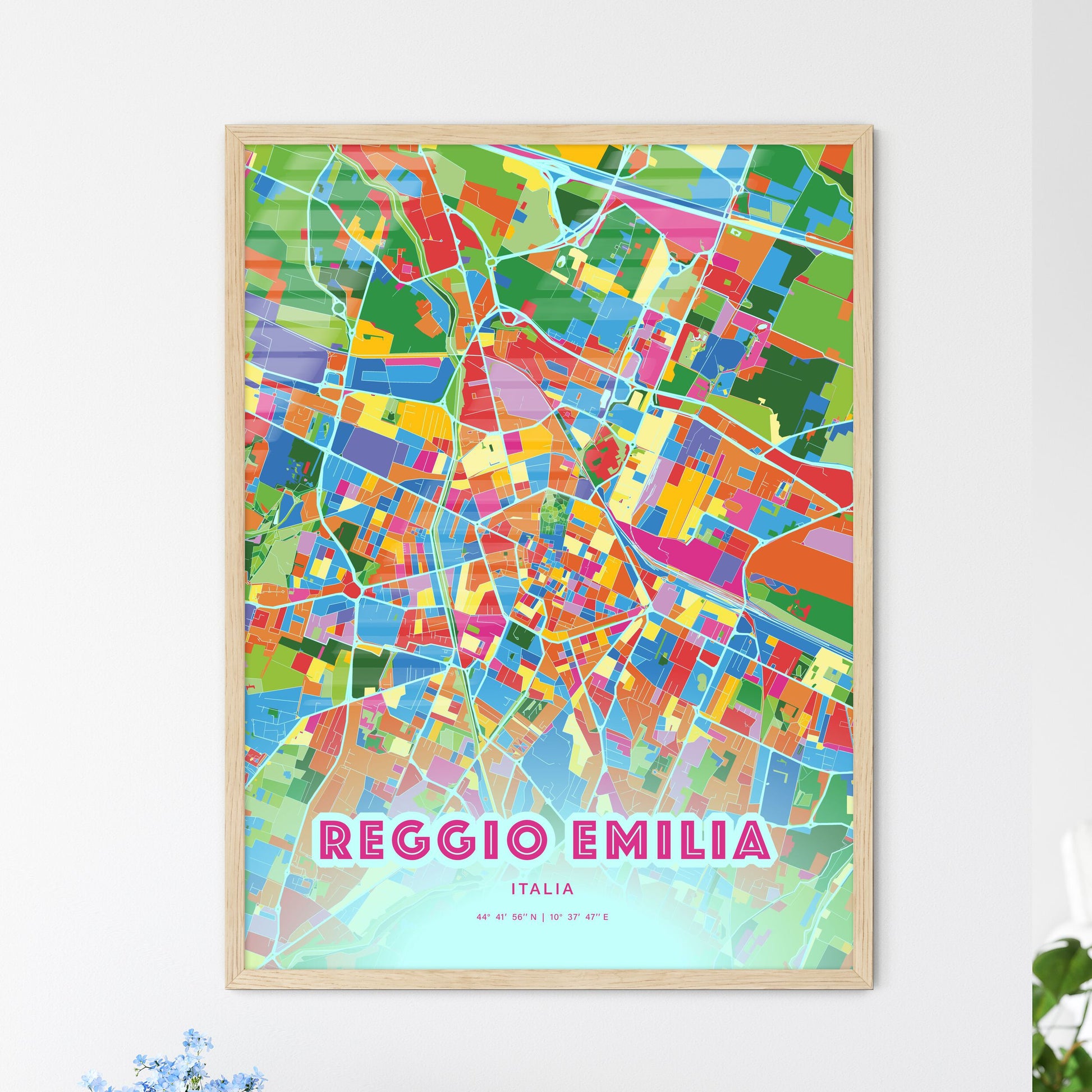 Colorful Reggio Emilia Italy Fine Art Map Crazy Colors
