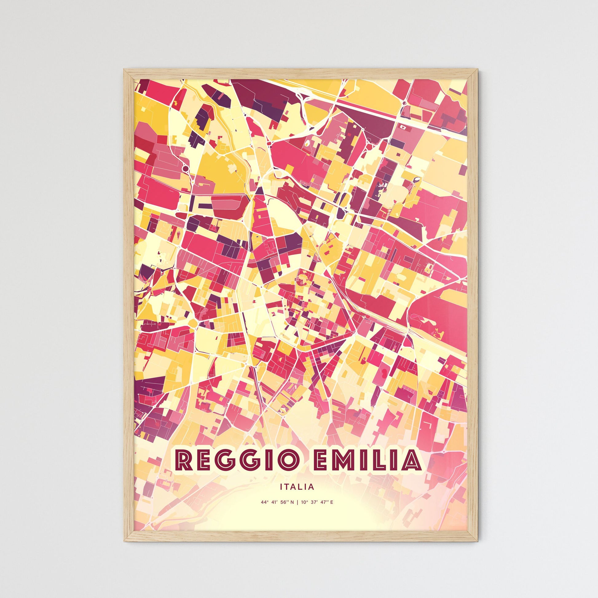 Colorful Reggio Emilia Italy Fine Art Map Hot Red