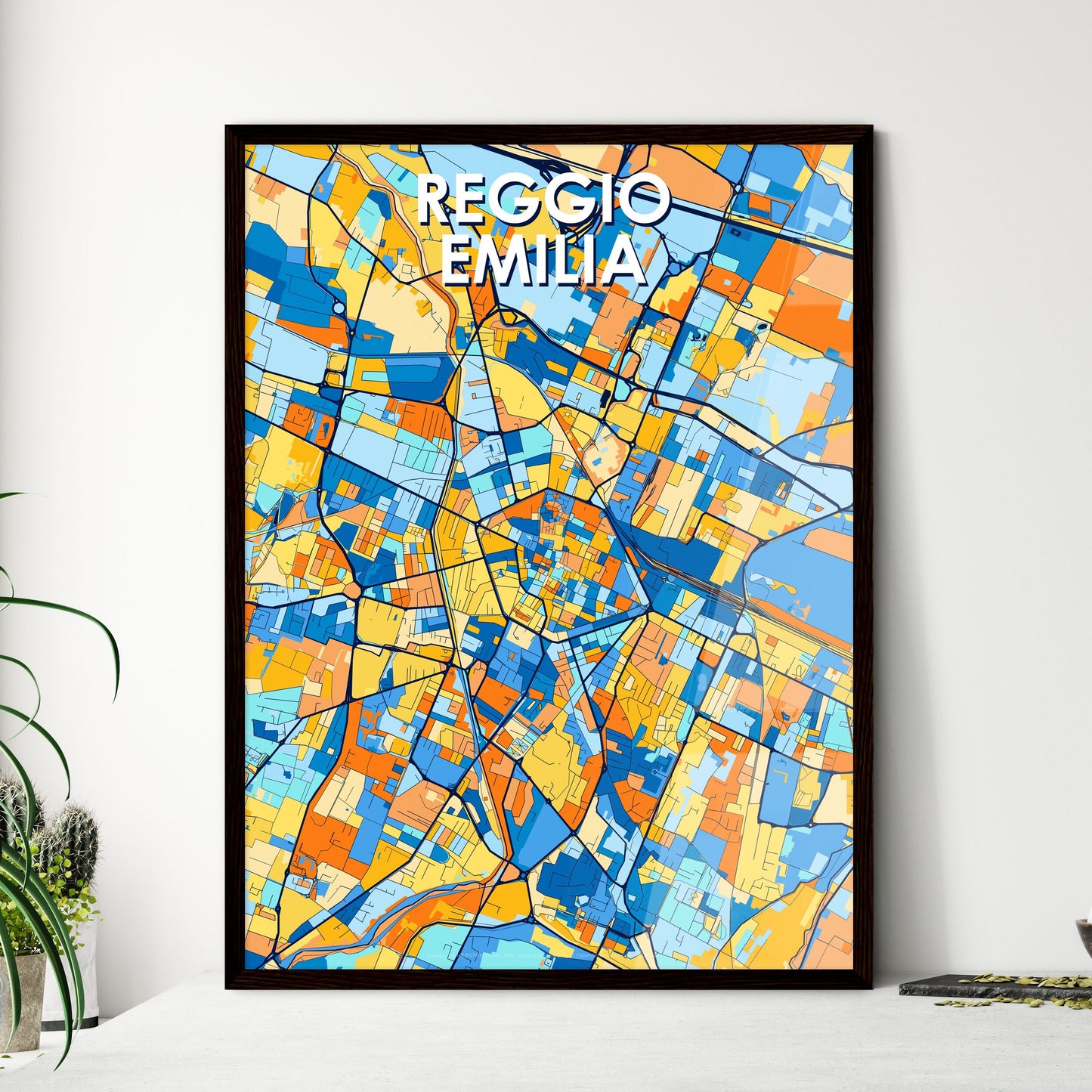 REGGIO EMILIA ITALY Vibrant Colorful Art Map Poster Blue Orange