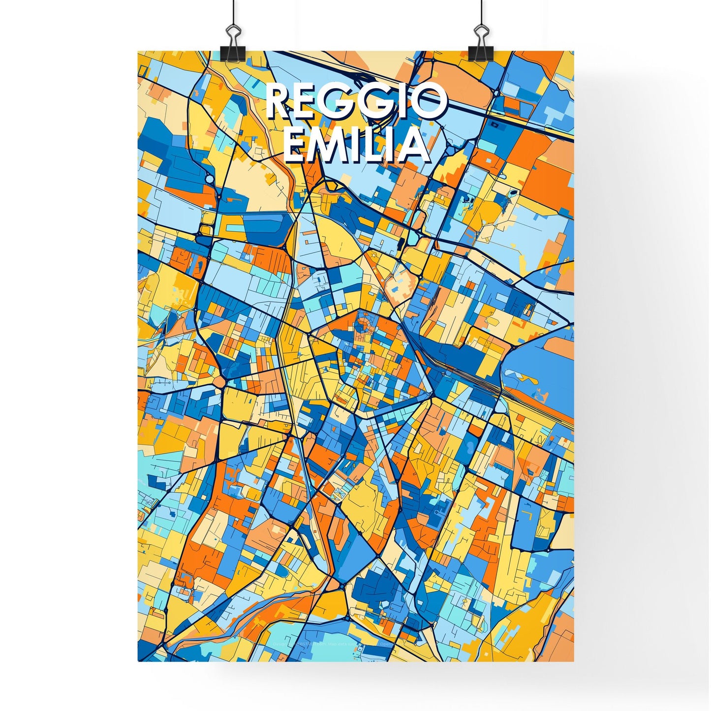 REGGIO EMILIA ITALY Vibrant Colorful Art Map Poster Blue Orange