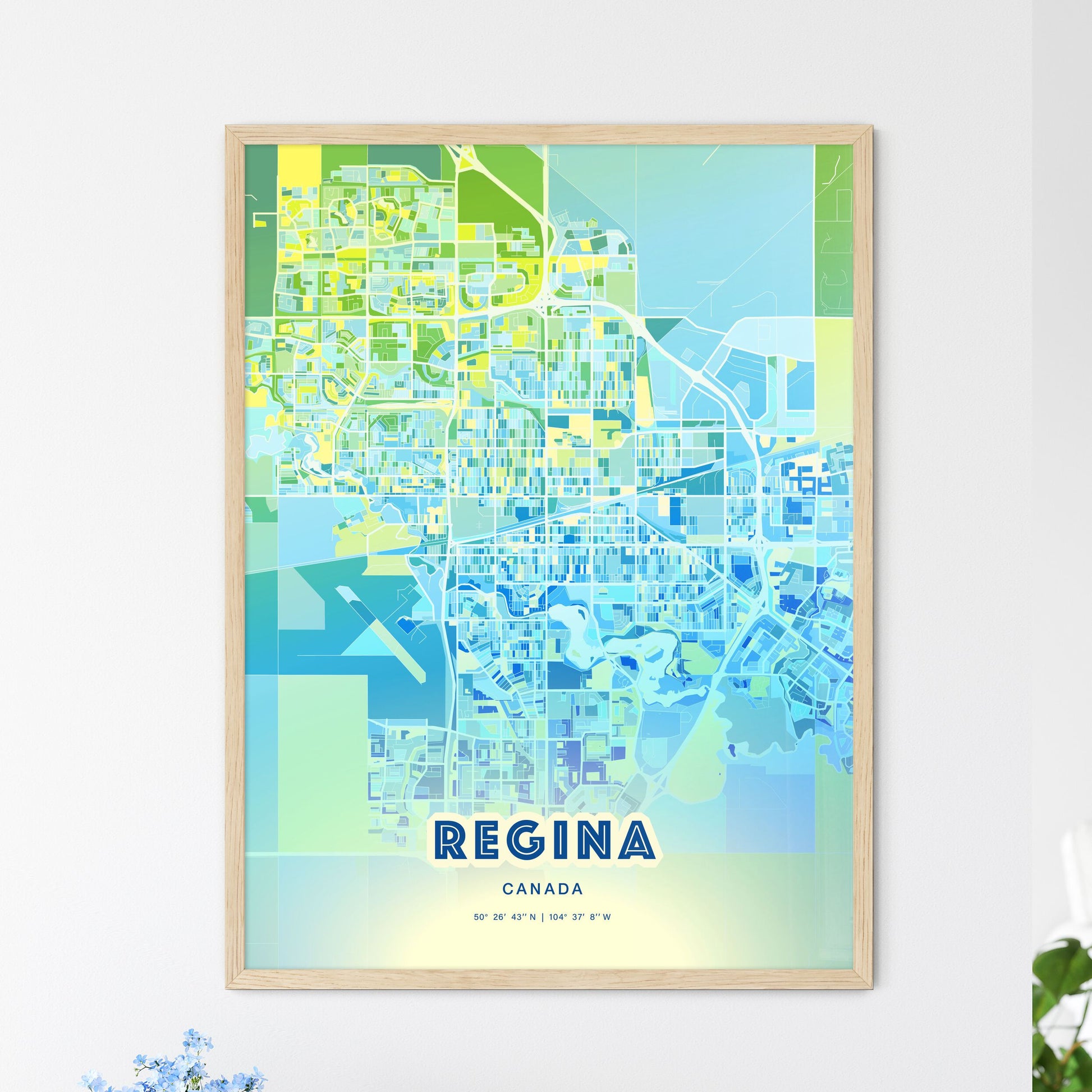 Colorful Regina Canada Fine Art Map Cool Blue