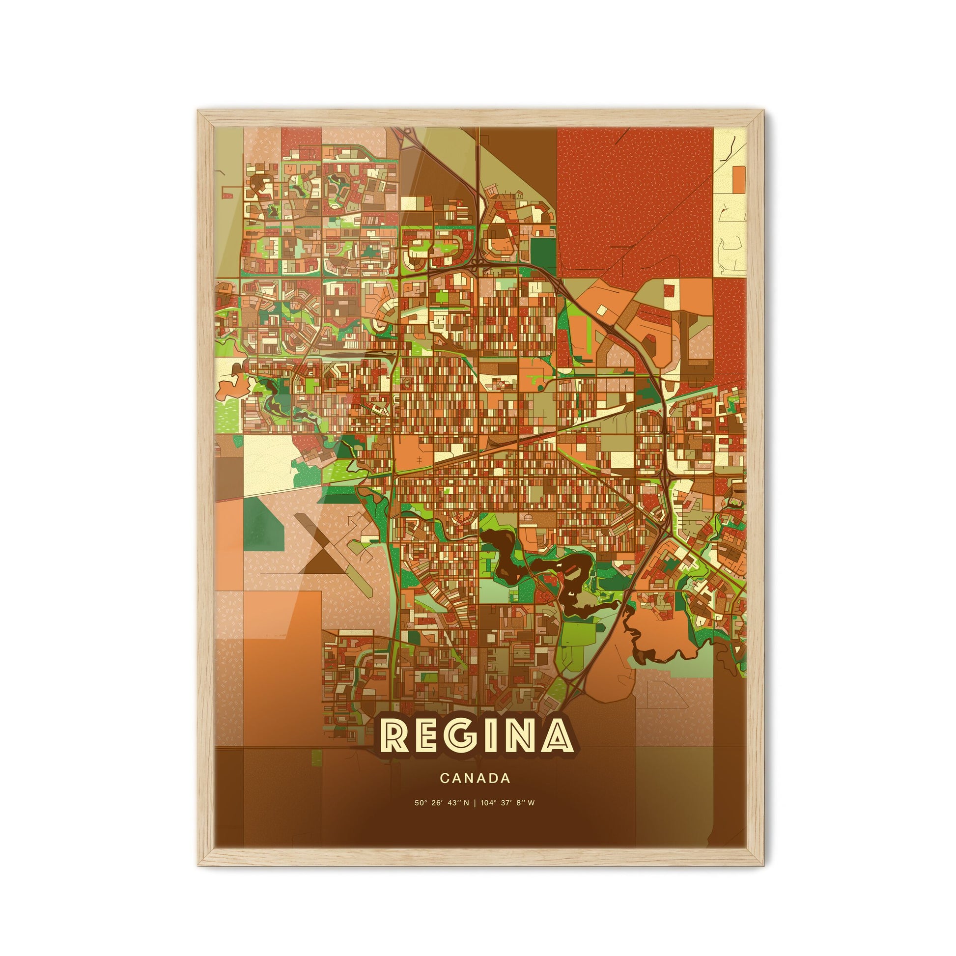Colorful Regina Canada Fine Art Map Farmhouse