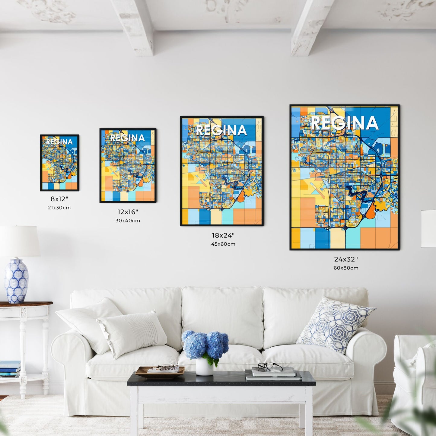 REGINA CANADA Vibrant Colorful Art Map Poster Blue Orange