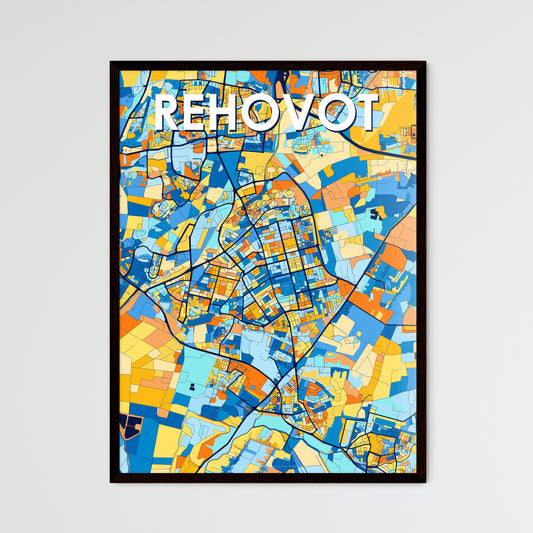 REHOVOT ISRAEL Vibrant Colorful Art Map Poster Blue Orange