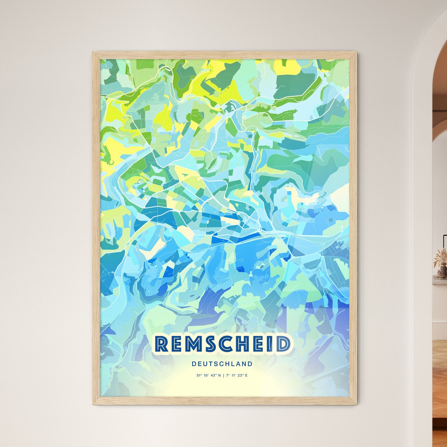 Colorful Remscheid Germany Fine Art Map Cool Blue