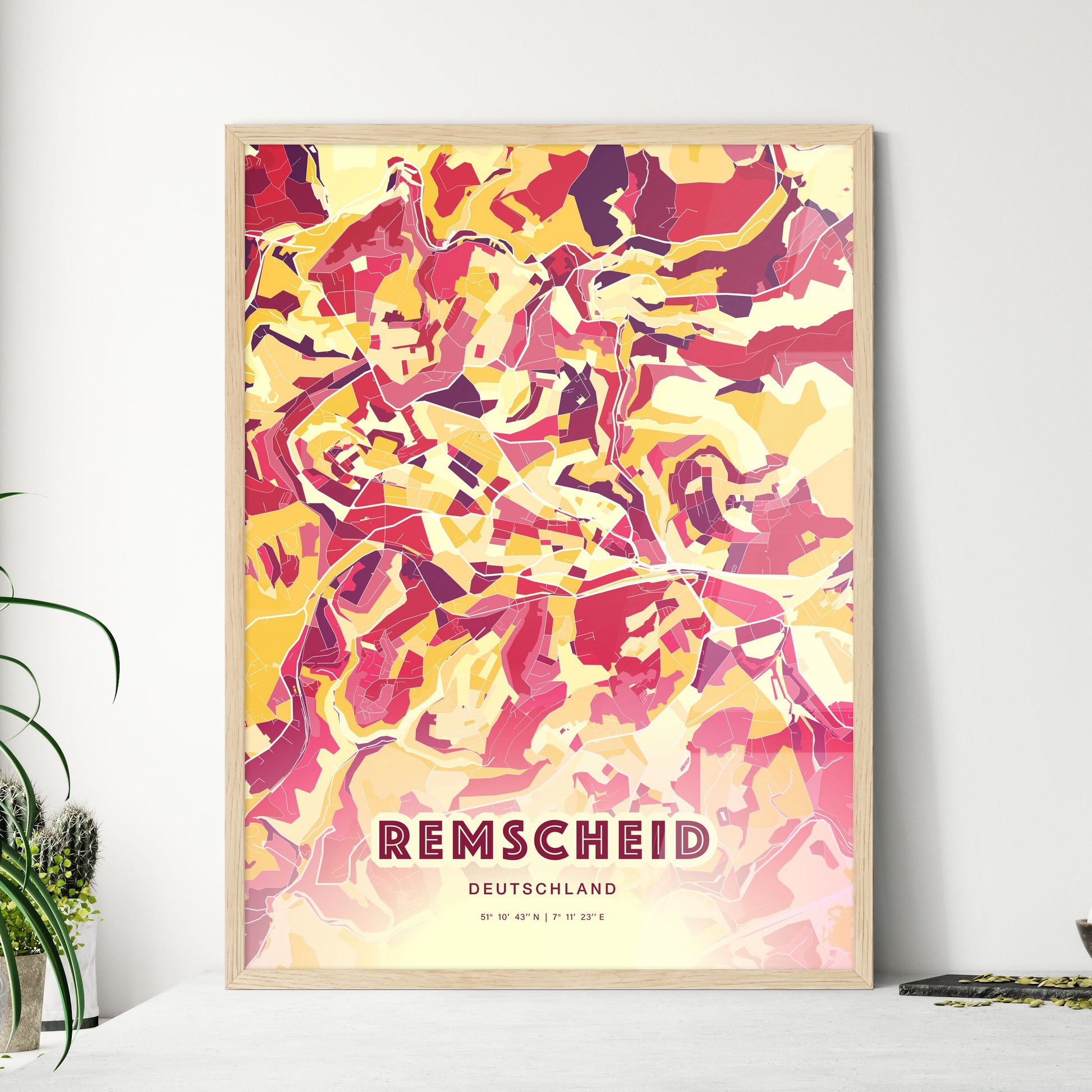 Colorful Remscheid Germany Fine Art Map Hot Red