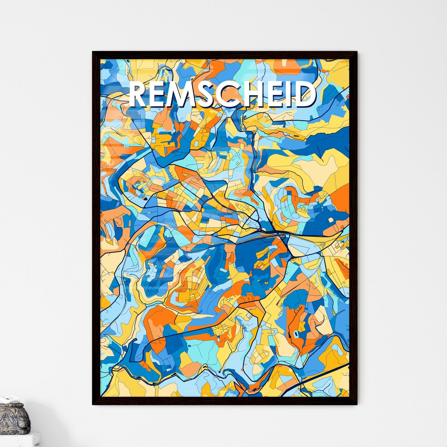 REMSCHEID GERMANY Vibrant Colorful Art Map Poster Blue Orange