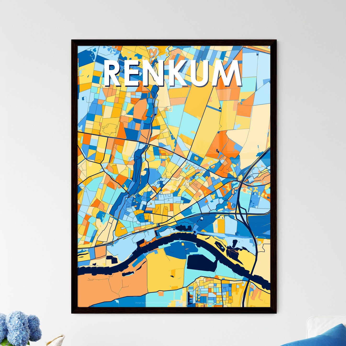 RENKUM NETHERLANDS Vibrant Colorful Art Map Poster Blue Orange