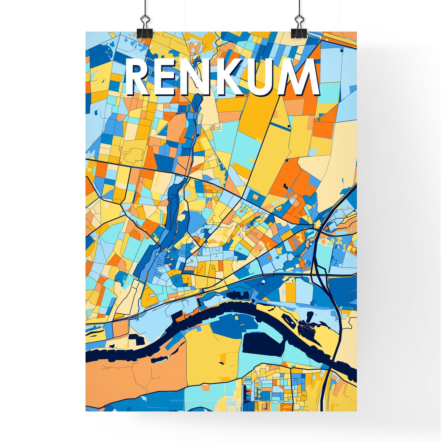 RENKUM NETHERLANDS Vibrant Colorful Art Map Poster Blue Orange