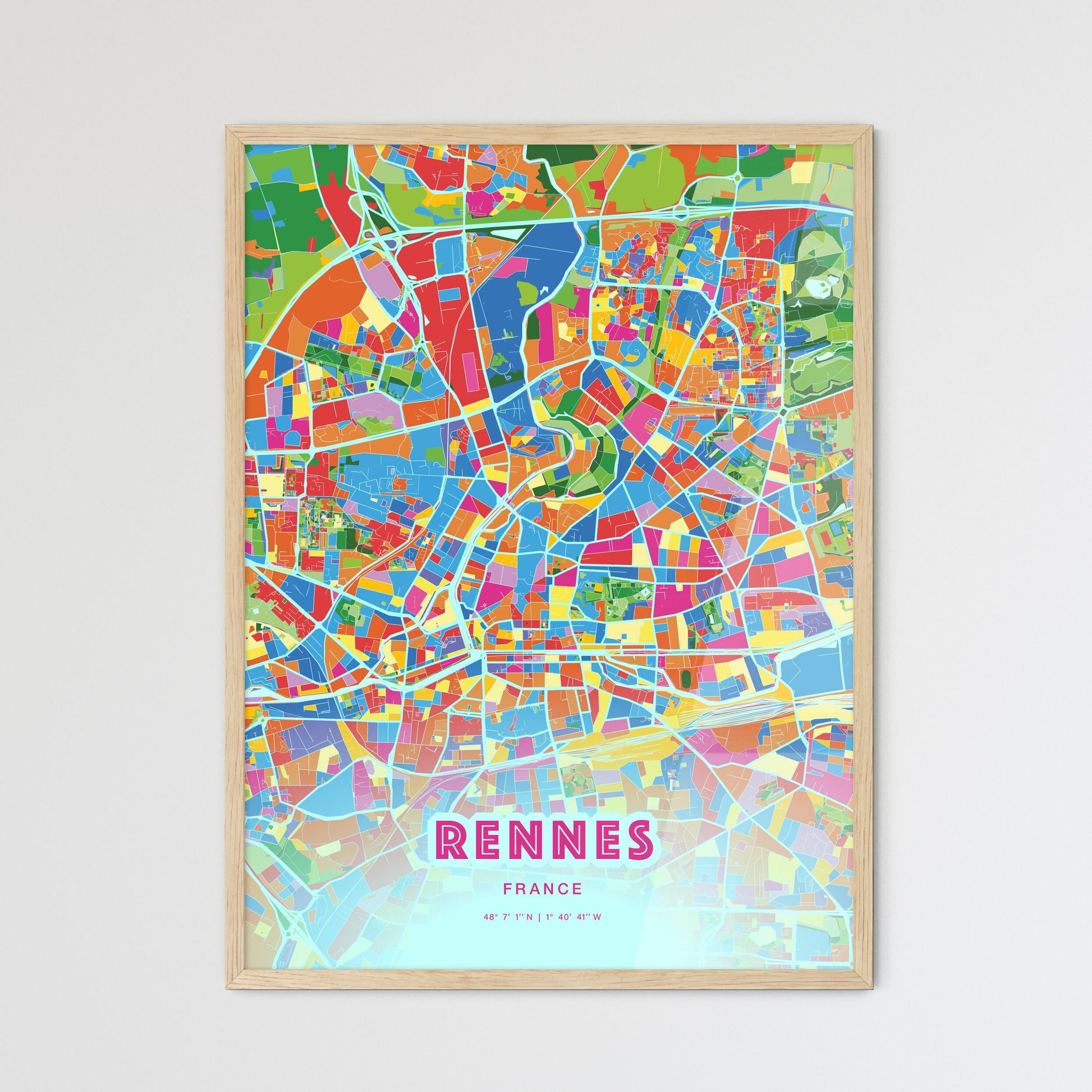 Colorful Rennes France Fine Art Map Crazy Colors