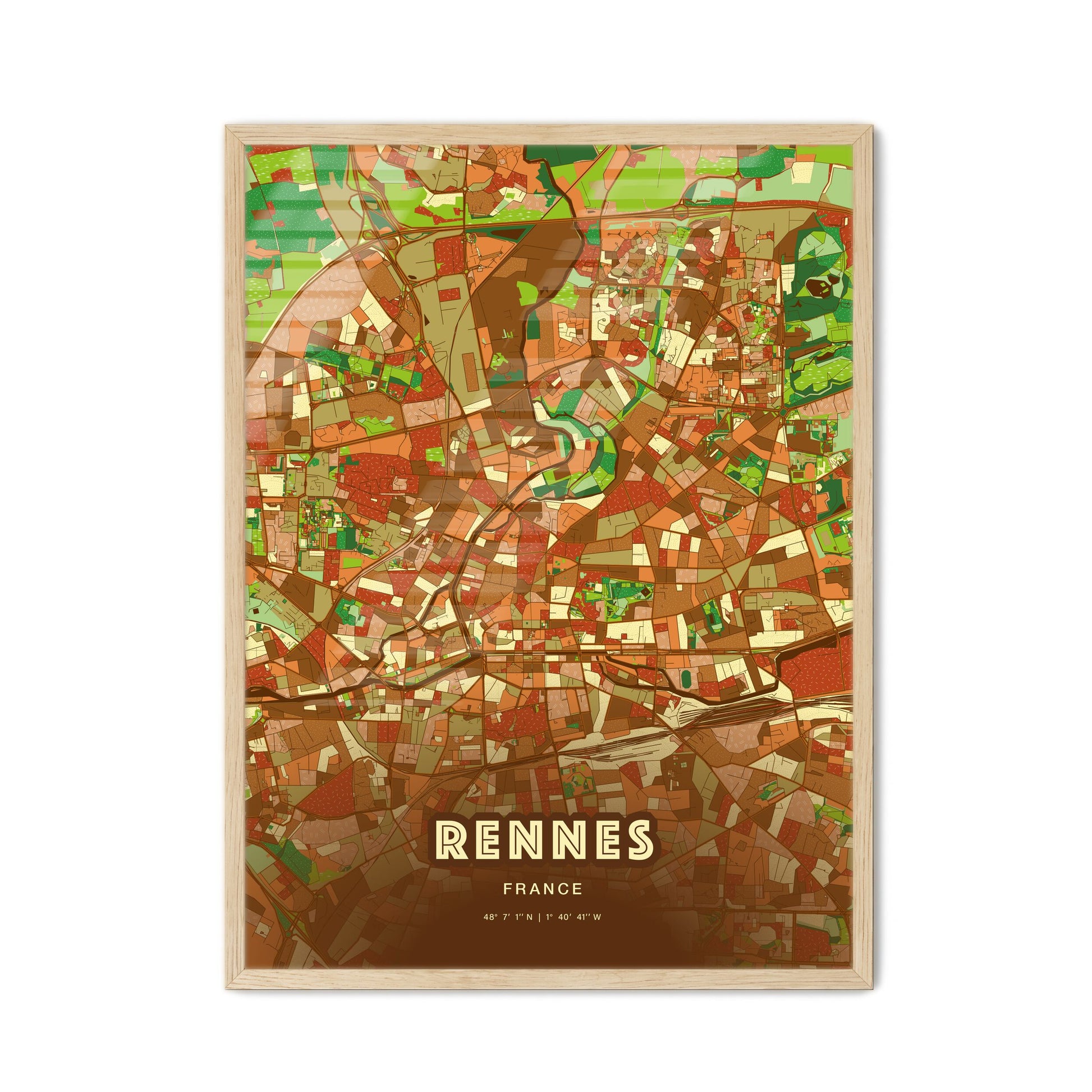 Colorful Rennes France Fine Art Map Farmhouse