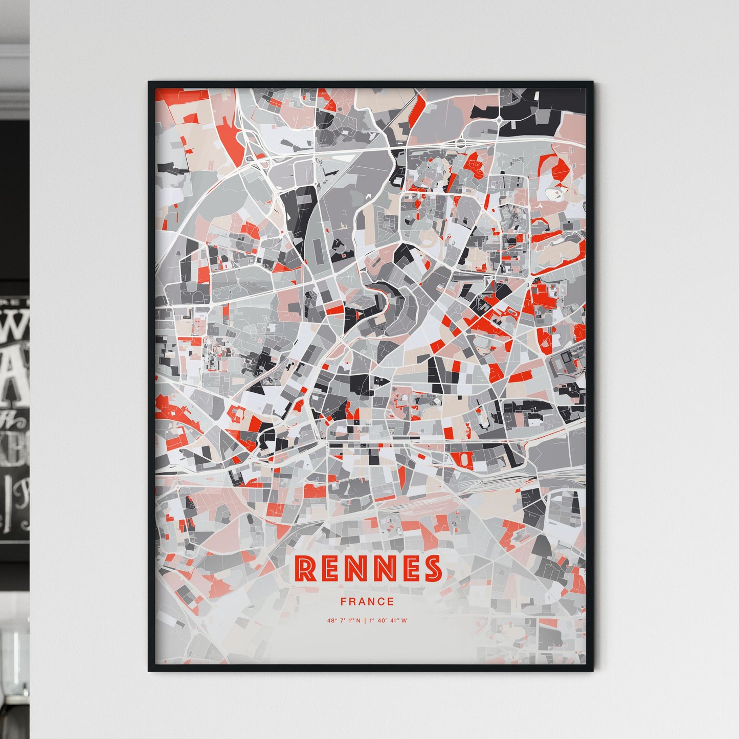 Colorful Rennes France Fine Art Map Modern Expressive