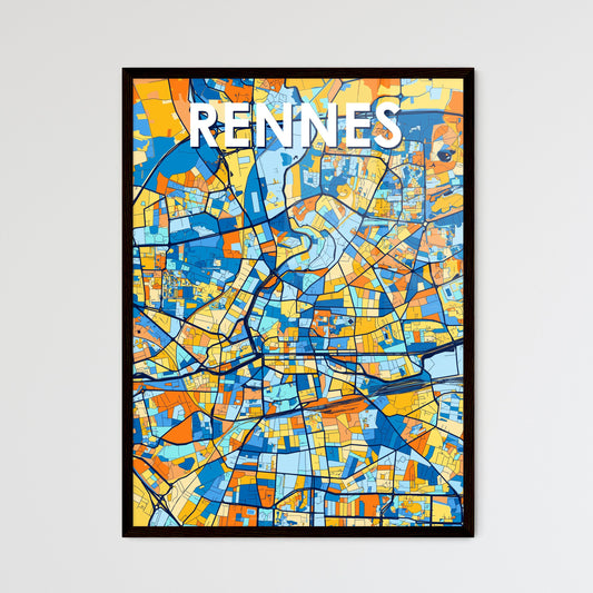 RENNES FRANCE Vibrant Colorful Art Map Poster Blue Orange