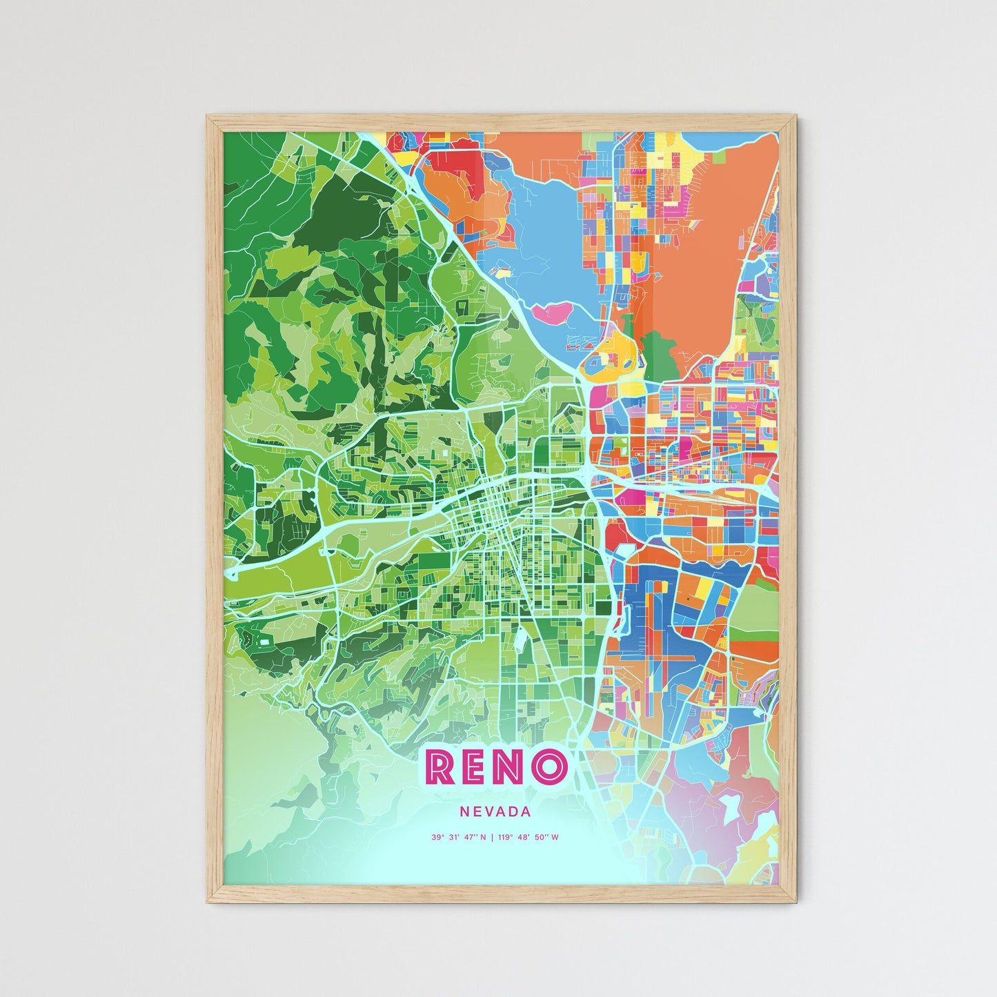 Colorful Reno Nevada Fine Art Map Crazy Colors